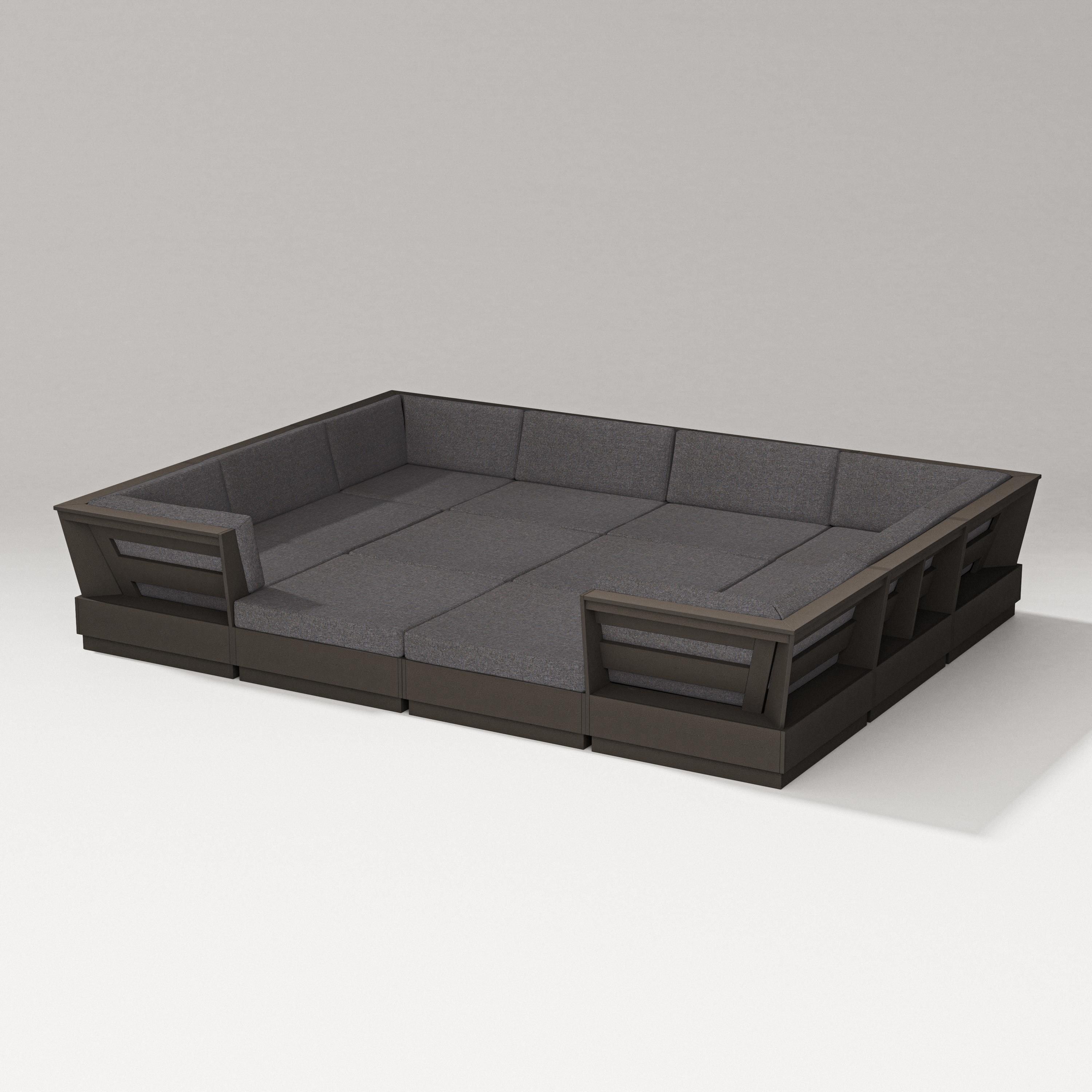 PW Designer Series Elevate 12-Piece Pit Sectional in Vintage Coffee / Ash Charcoal