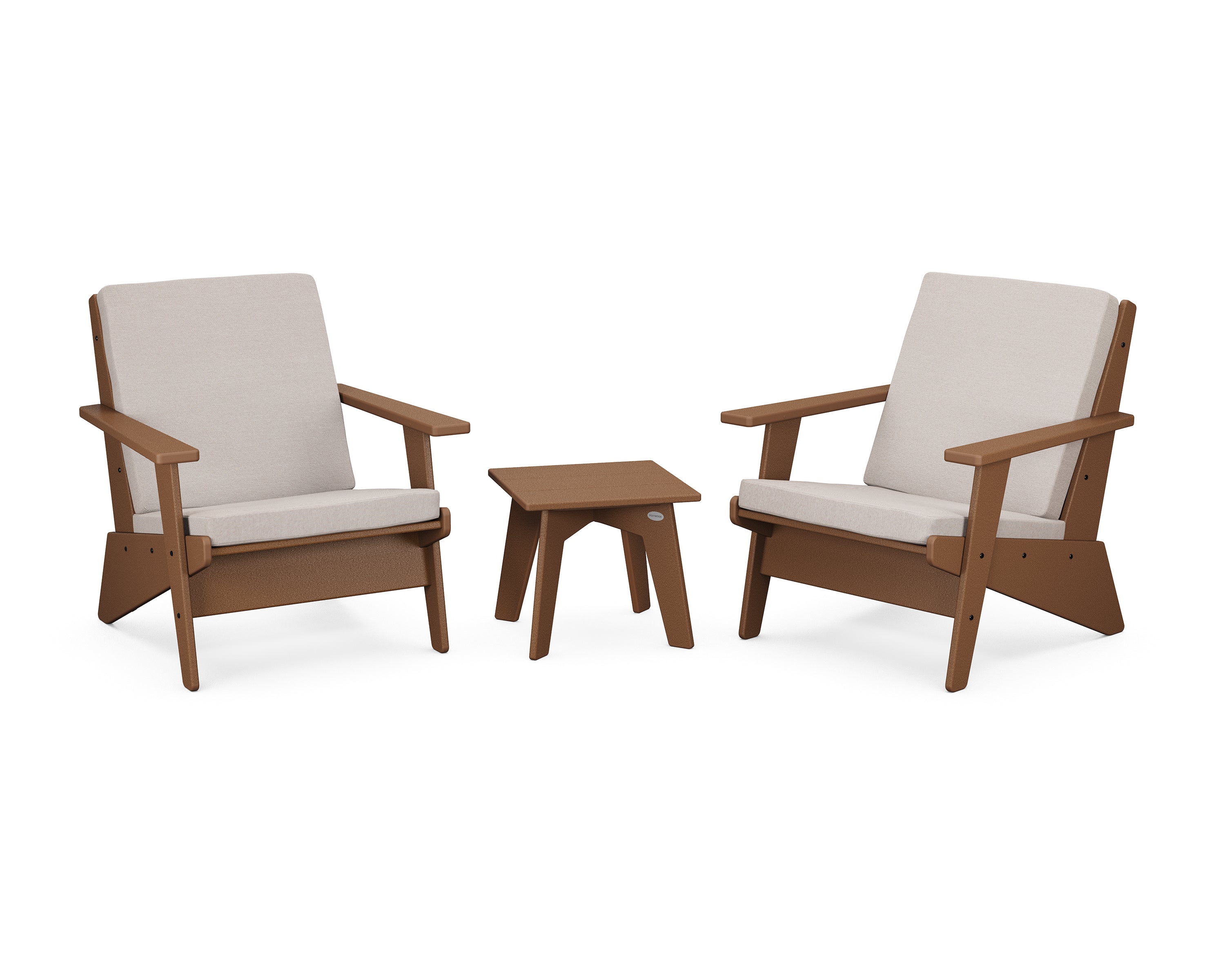 POLYWOOD Riviera Modern Lounge 3-Piece Set in Teak / Dune Burlap