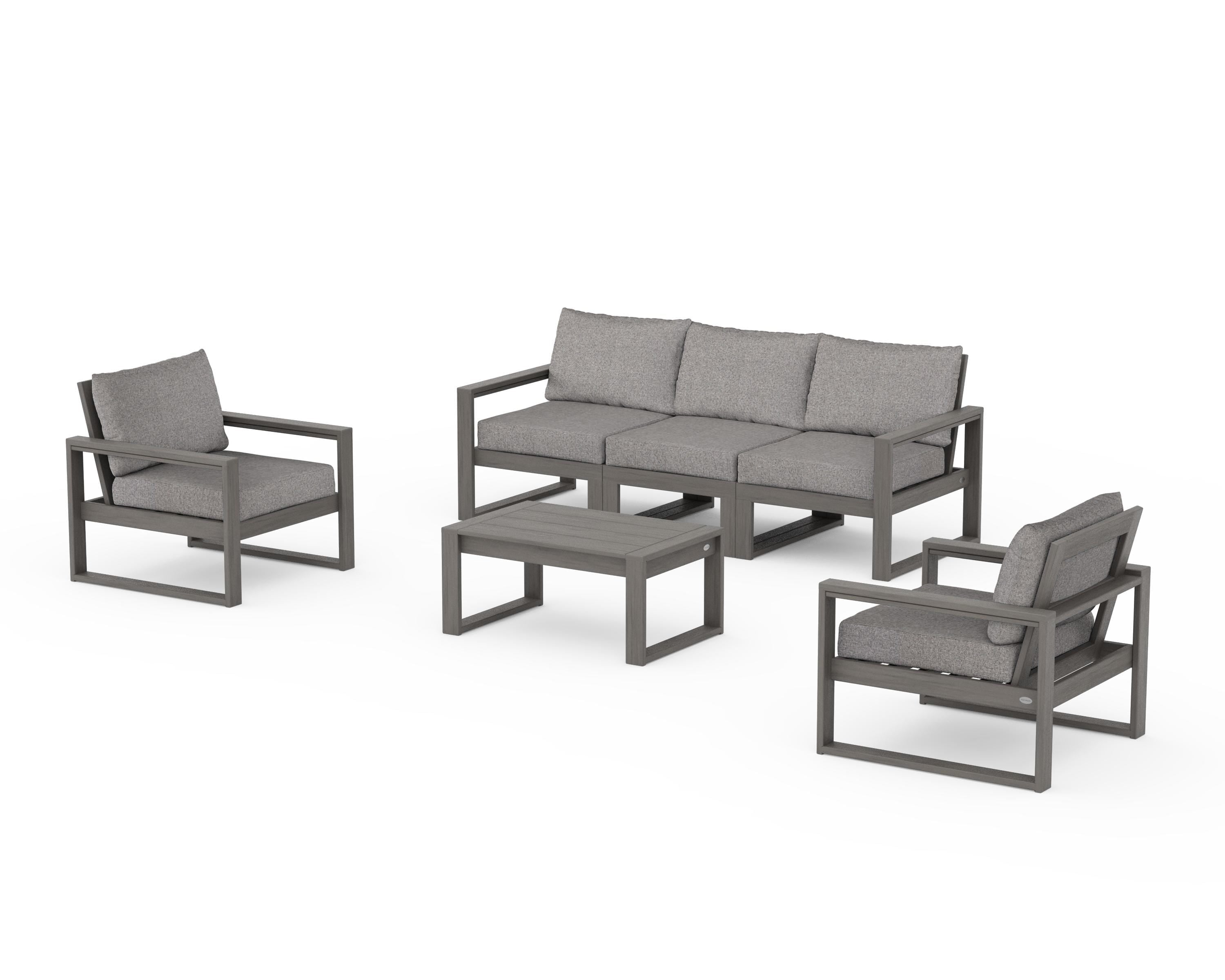 POLYWOOD EDGE Sectional 4-Piece Deep Seating Set with Sofa in Driftwood / Grey Mist