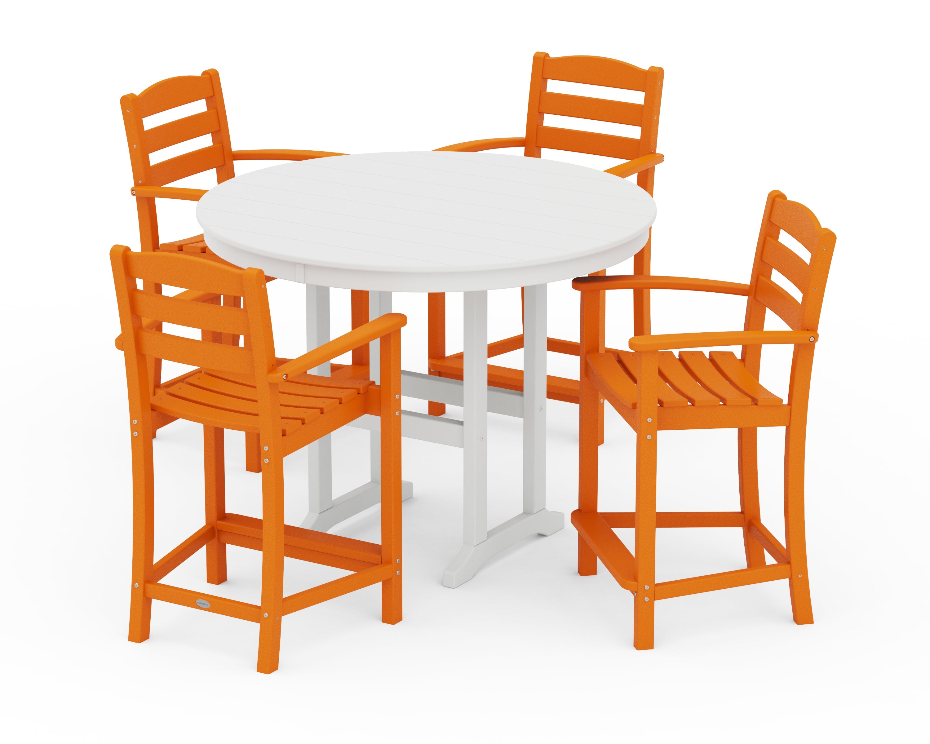 POLYWOOD La Casa Café 5-Piece Round Farmhouse Counter Set in Tangerine / White