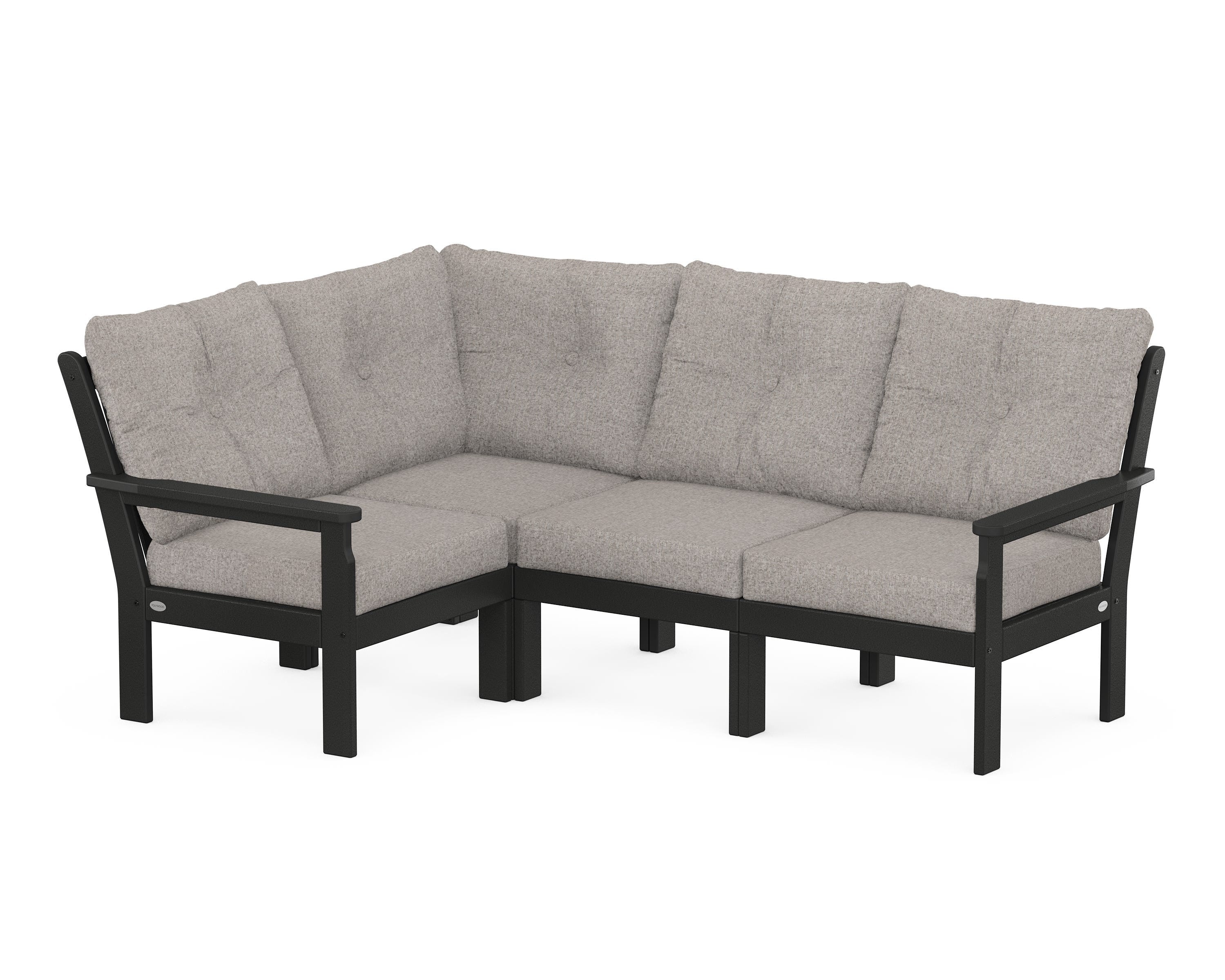 POLYWOOD Vineyard 4-Piece Sectional in Black / Weathered Tweed