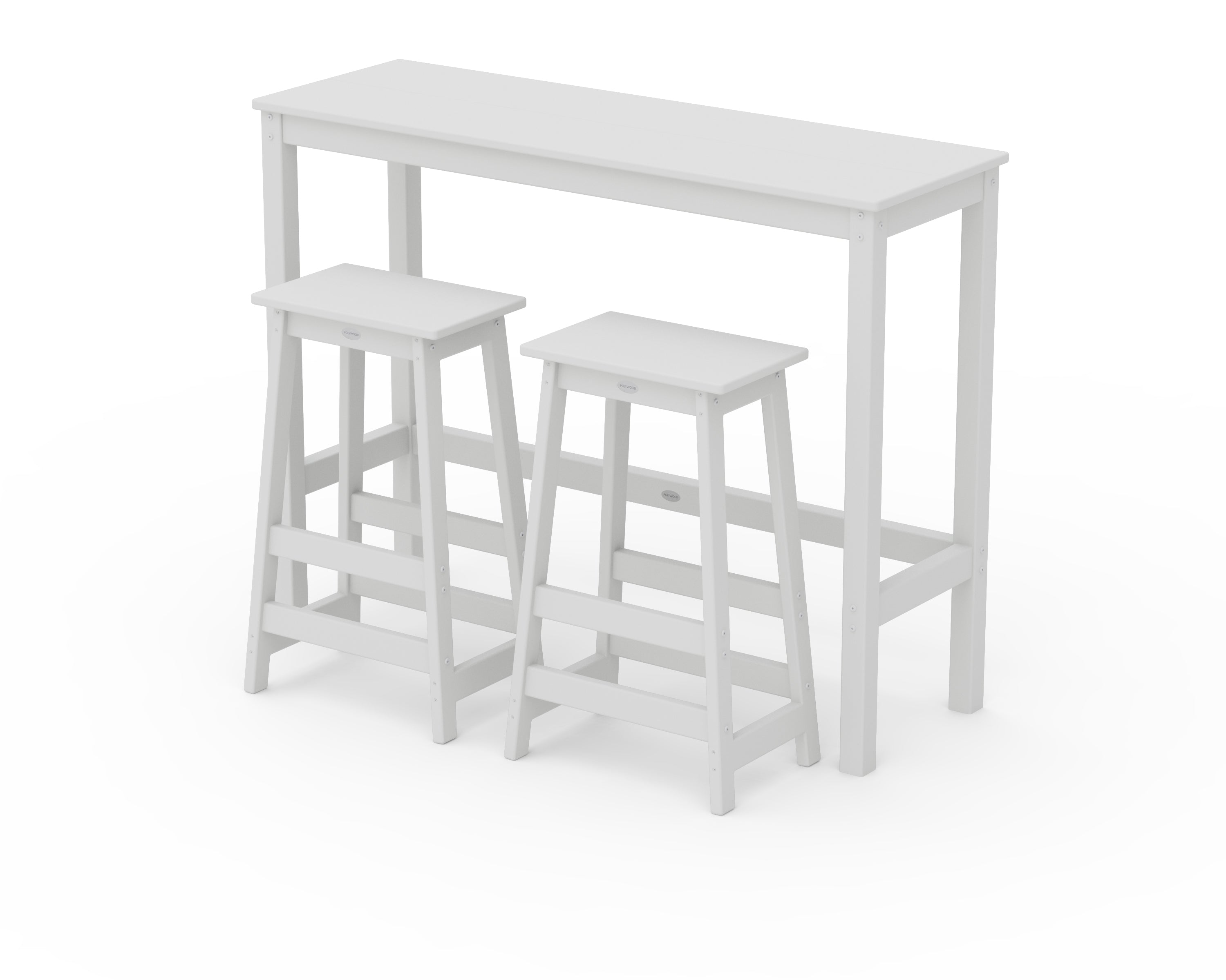 POLYWOOD Modern Studio Stool 3-Piece Bar Balcony Set in White