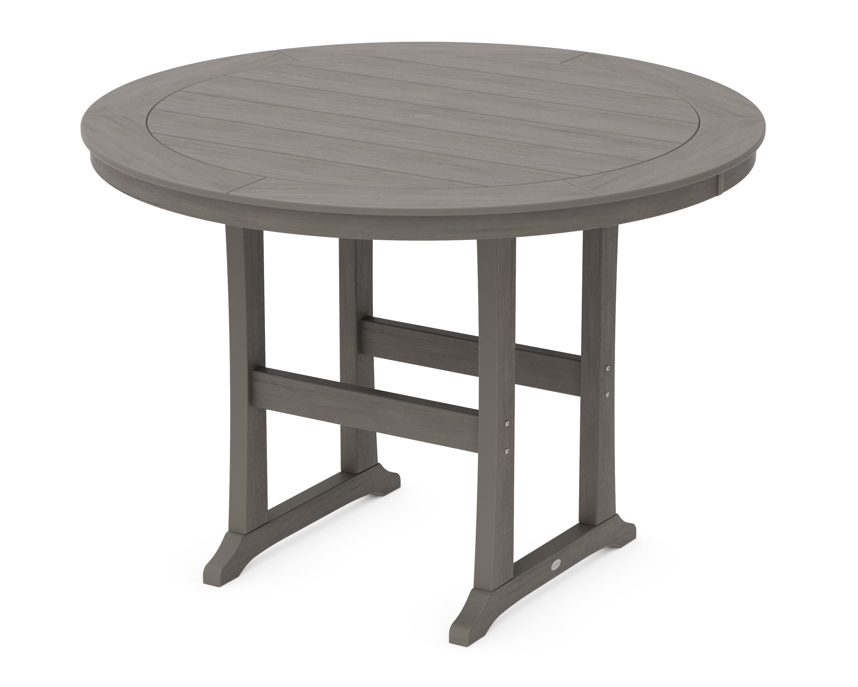 POLYWOOD Nautical Trestle 60” Round Bar Table in Driftwood