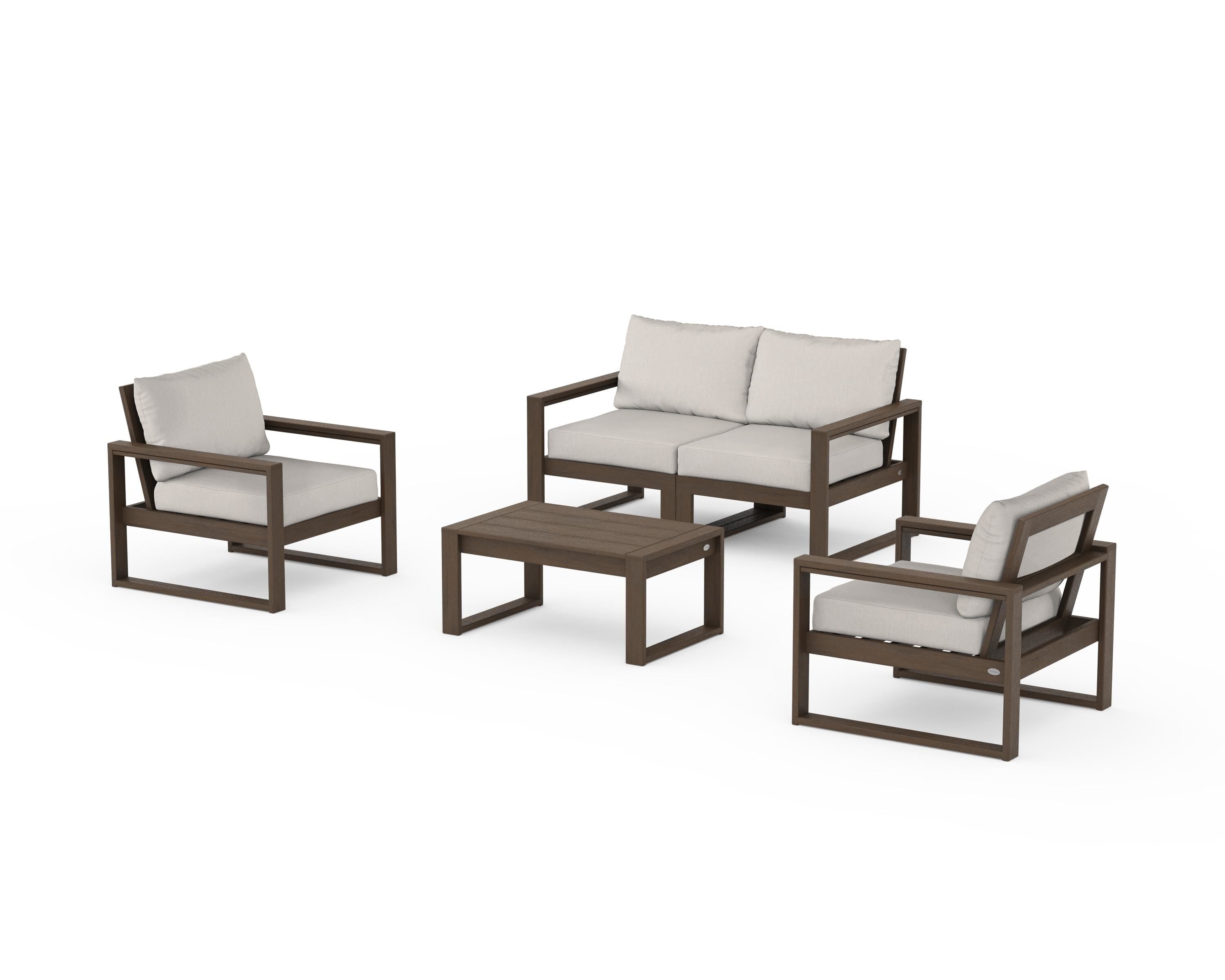 POLYWOOD EDGE Sectional 4-Piece Deep Seating Set with Loveseat in Kona / Cast Ash