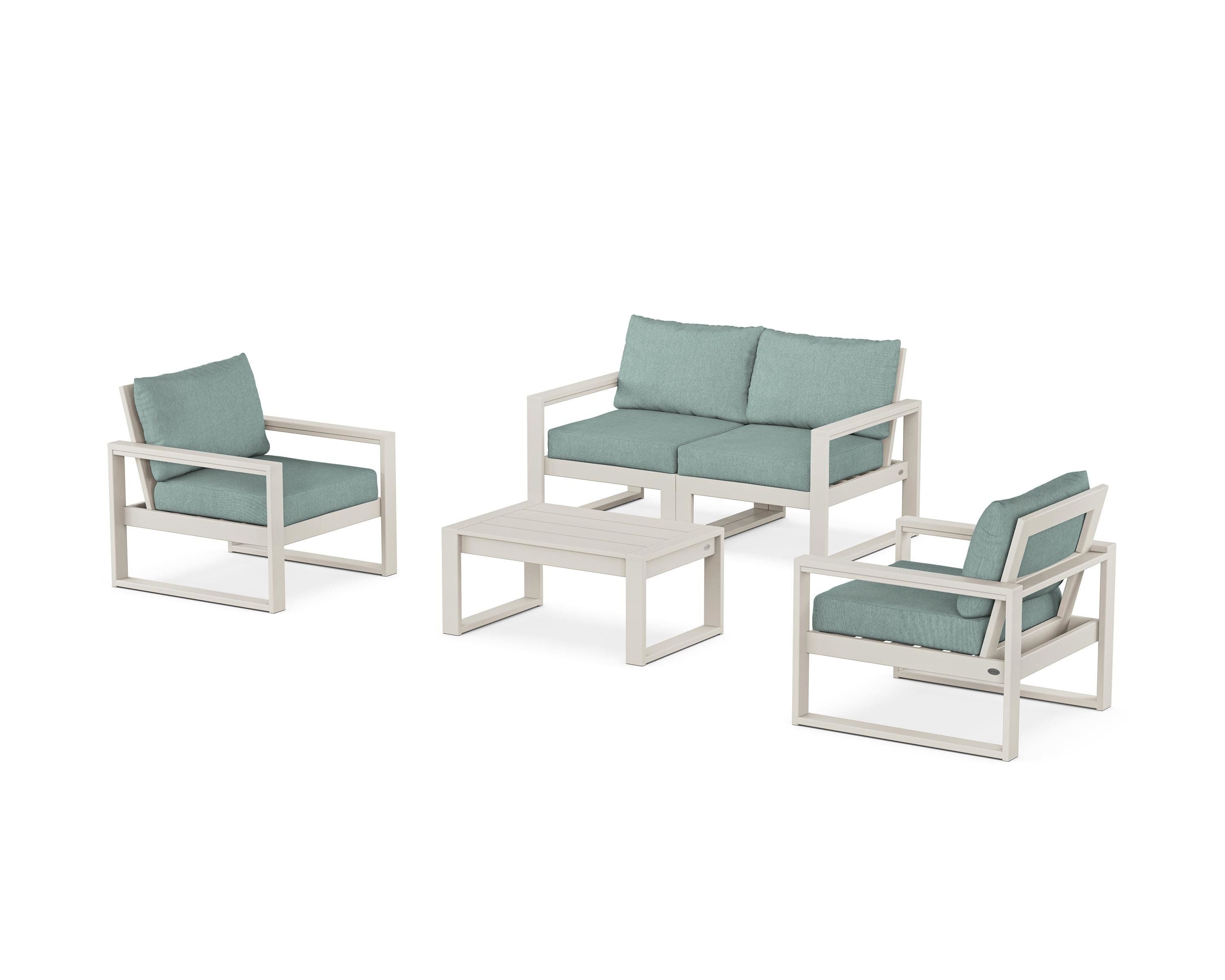 POLYWOOD EDGE Sectional 4-Piece Deep Seating Set with Loveseat in Sand / Glacier Spa
