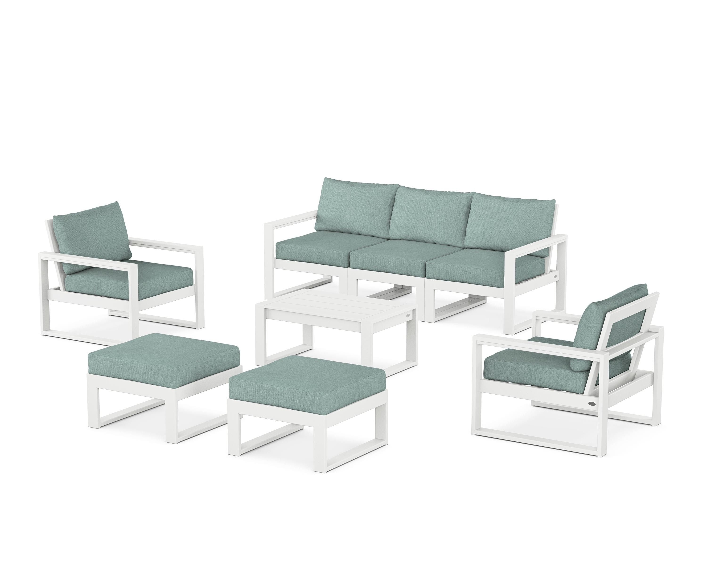 POLYWOOD EDGE Sectional 8-Piece Lounge Sofa Set in White / Glacier Spa
