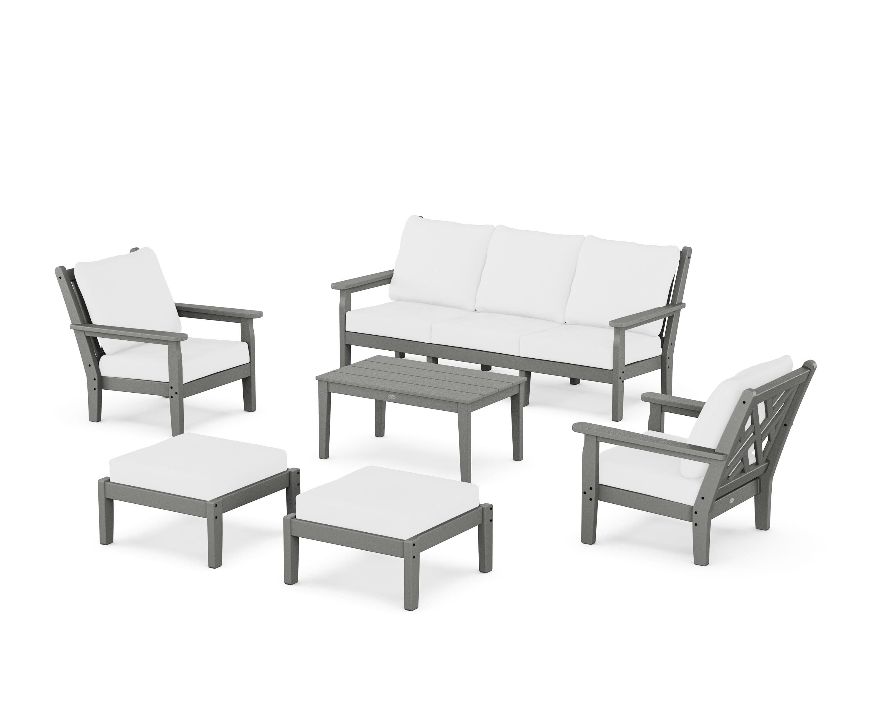 POLYWOOD Chippendale 6-Piece Lounge Sofa Set in Slate Grey / Natural