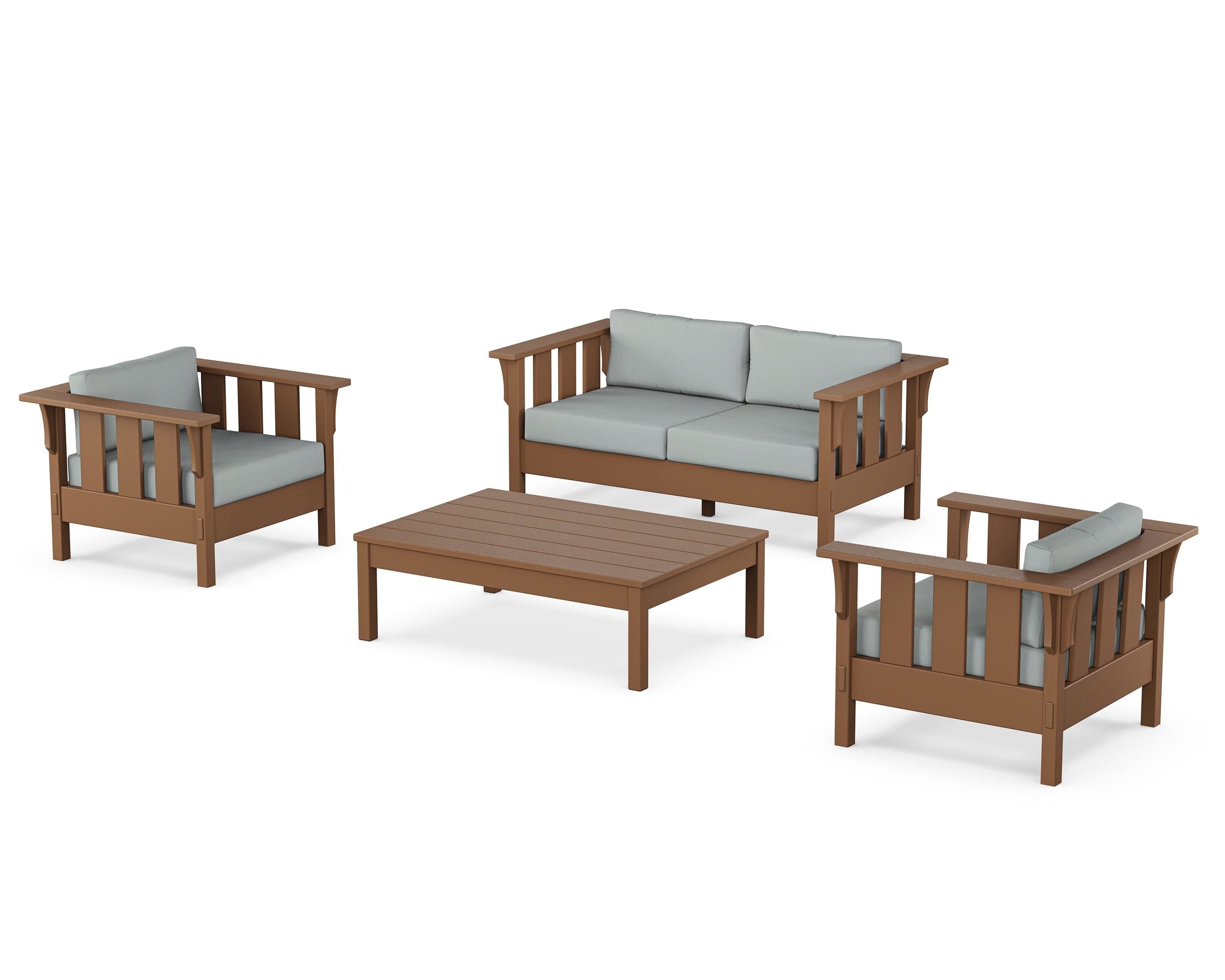 Martha Stewart by POLYWOOD Acadia 4-Piece Deep Seating Set with Loveseat in Teak / Spa