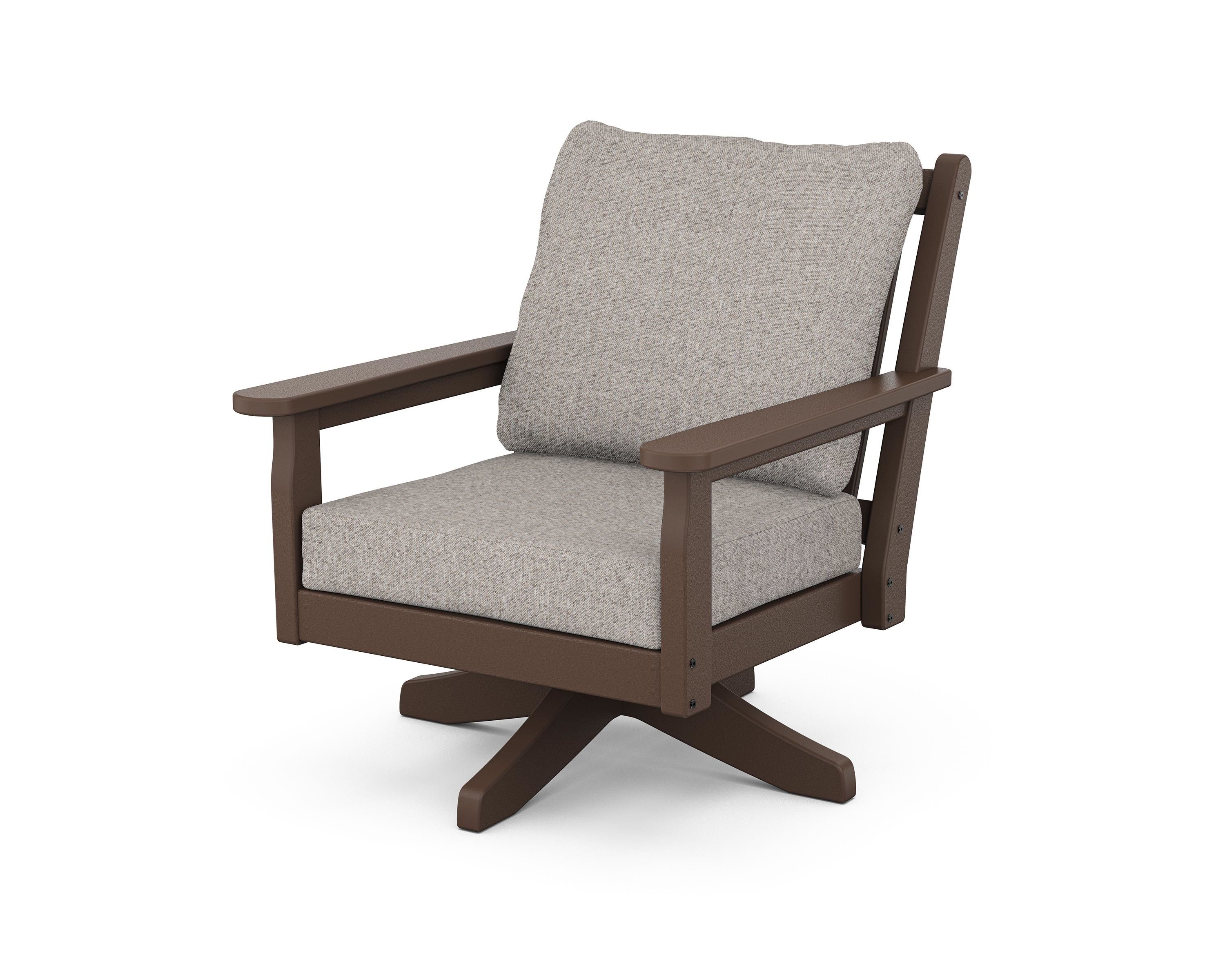 POLYWOOD Chippendale Deep Seating Swivel Chair in Mahogany / Weathered Tweed