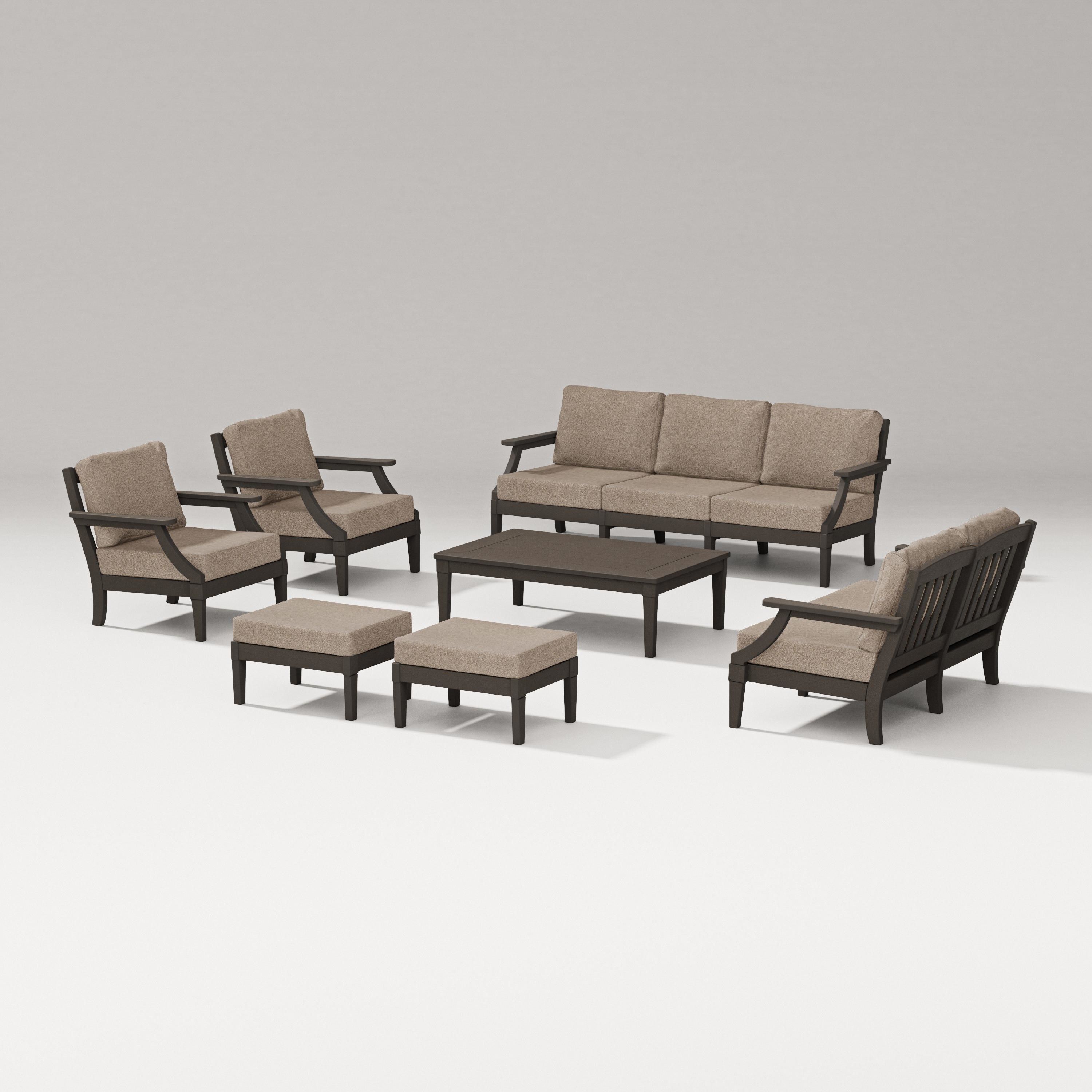 PW Designer Series Estate 7-Piece Lounge Sofa Set in Vintage Coffee / Spiced Burlap