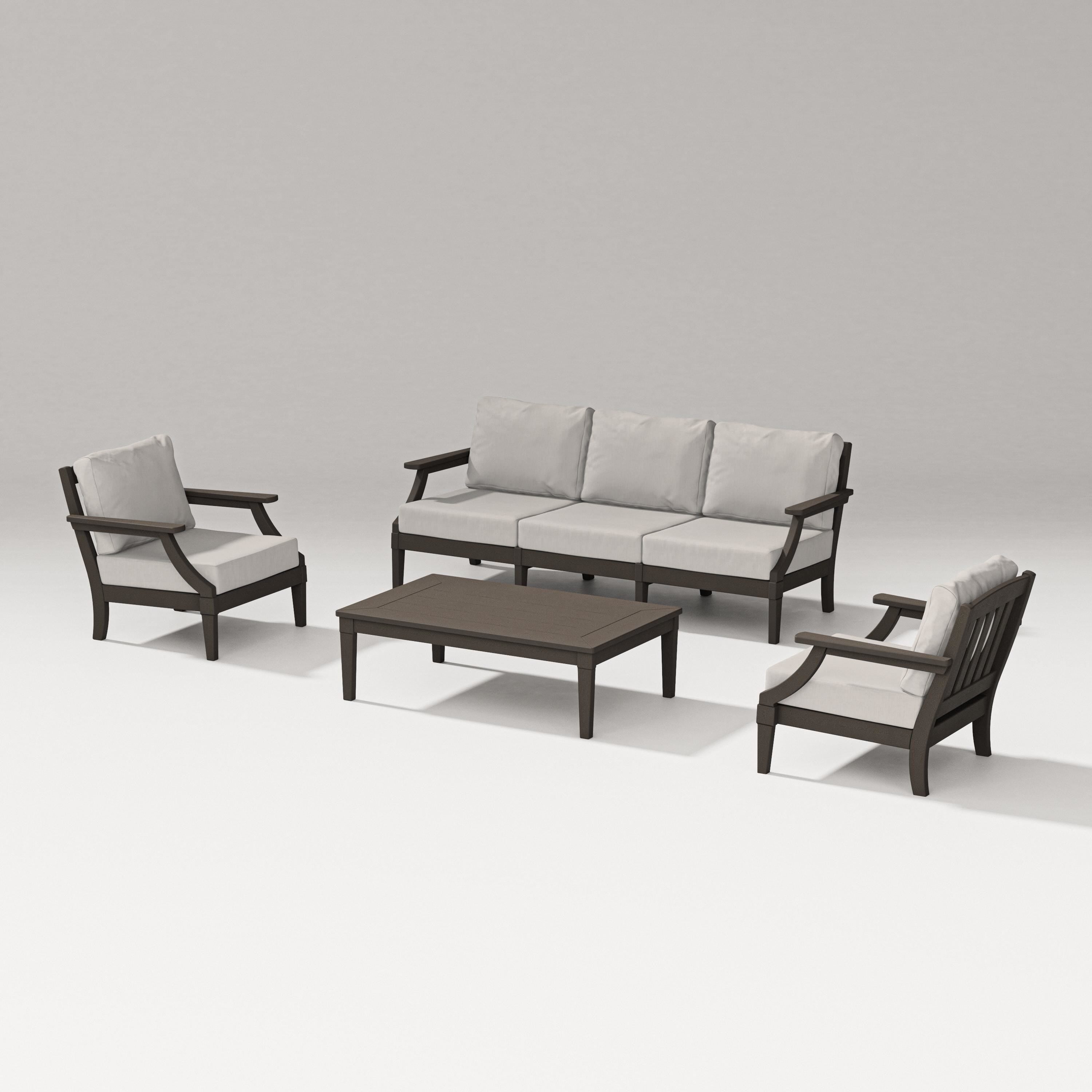 PW Designer Series Estate 4-Piece Lounge Sofa Set in Vintage Coffee / Cast Ash