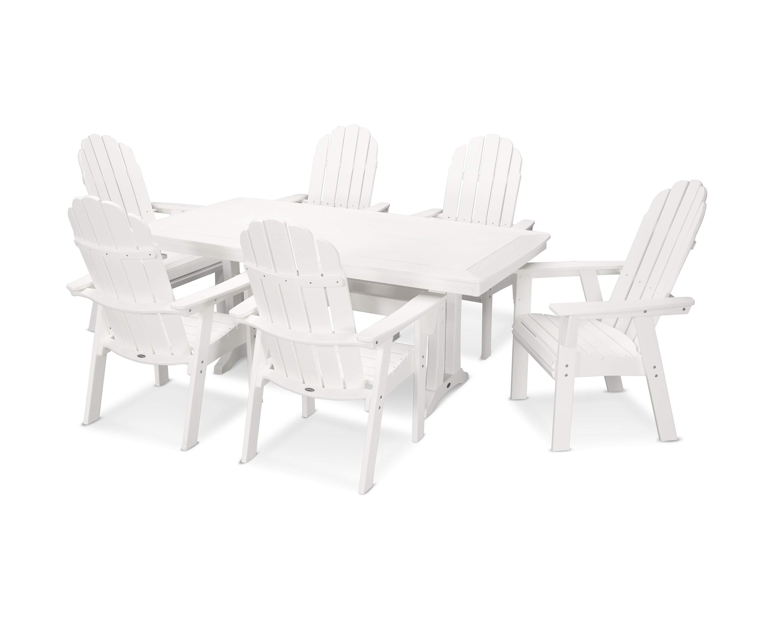 POLYWOOD® Vineyard Curveback Adirondack 7-Piece Dining Set with Trestle Legs in White