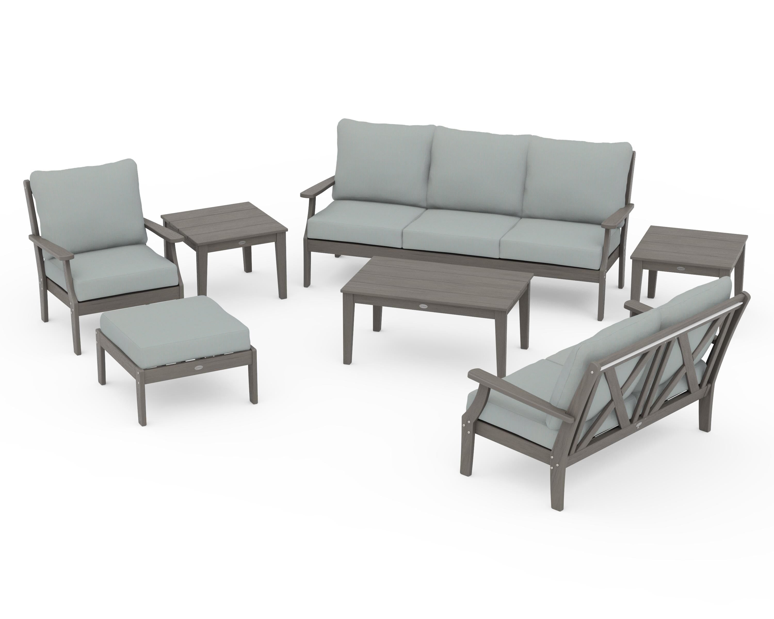 POLYWOOD Braxton 7-Piece Deep Seating Set in Driftwood / Spa