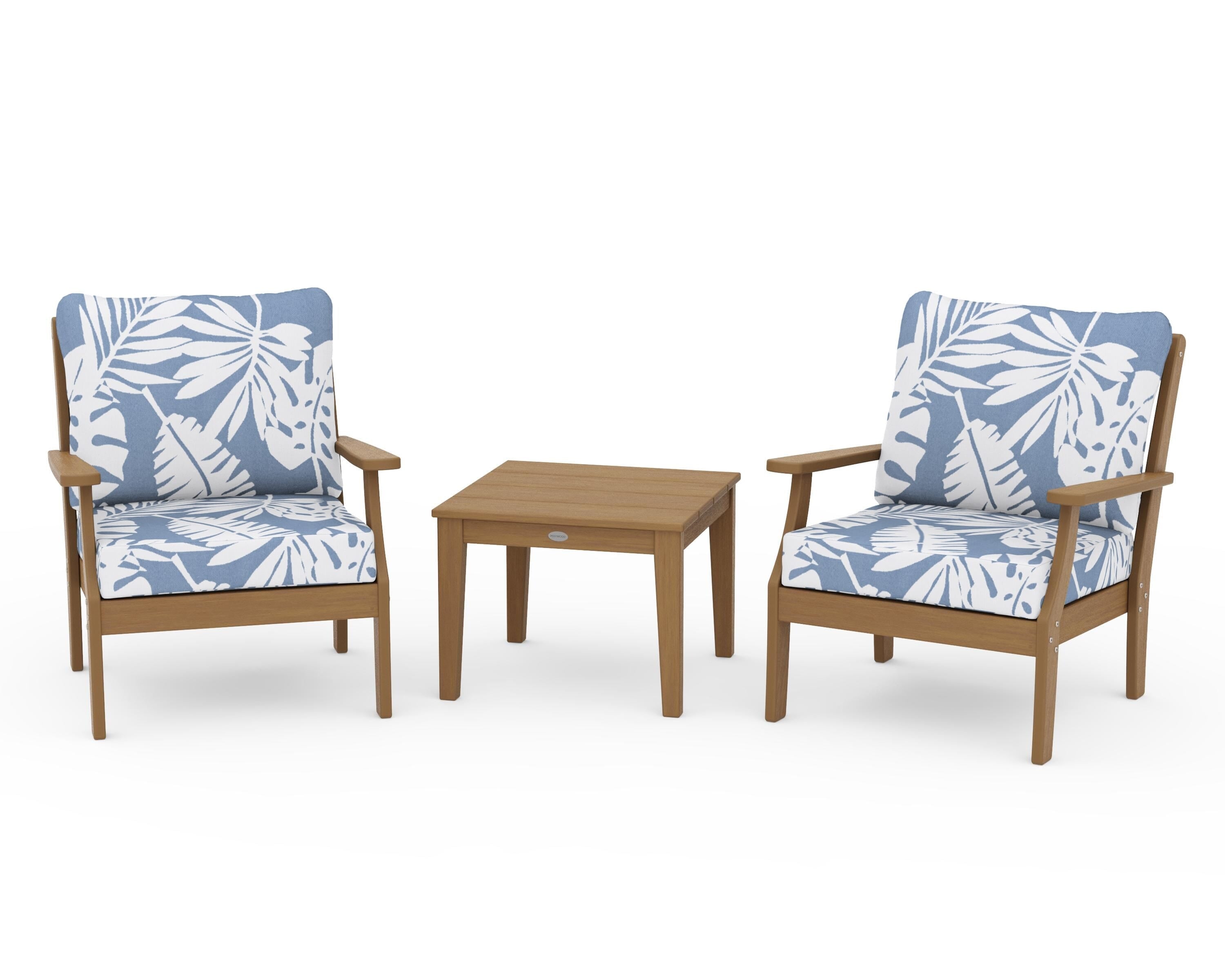 POLYWOOD Braxton 3-Piece Deep Seating Set in Natural / Leaf Sky Blue