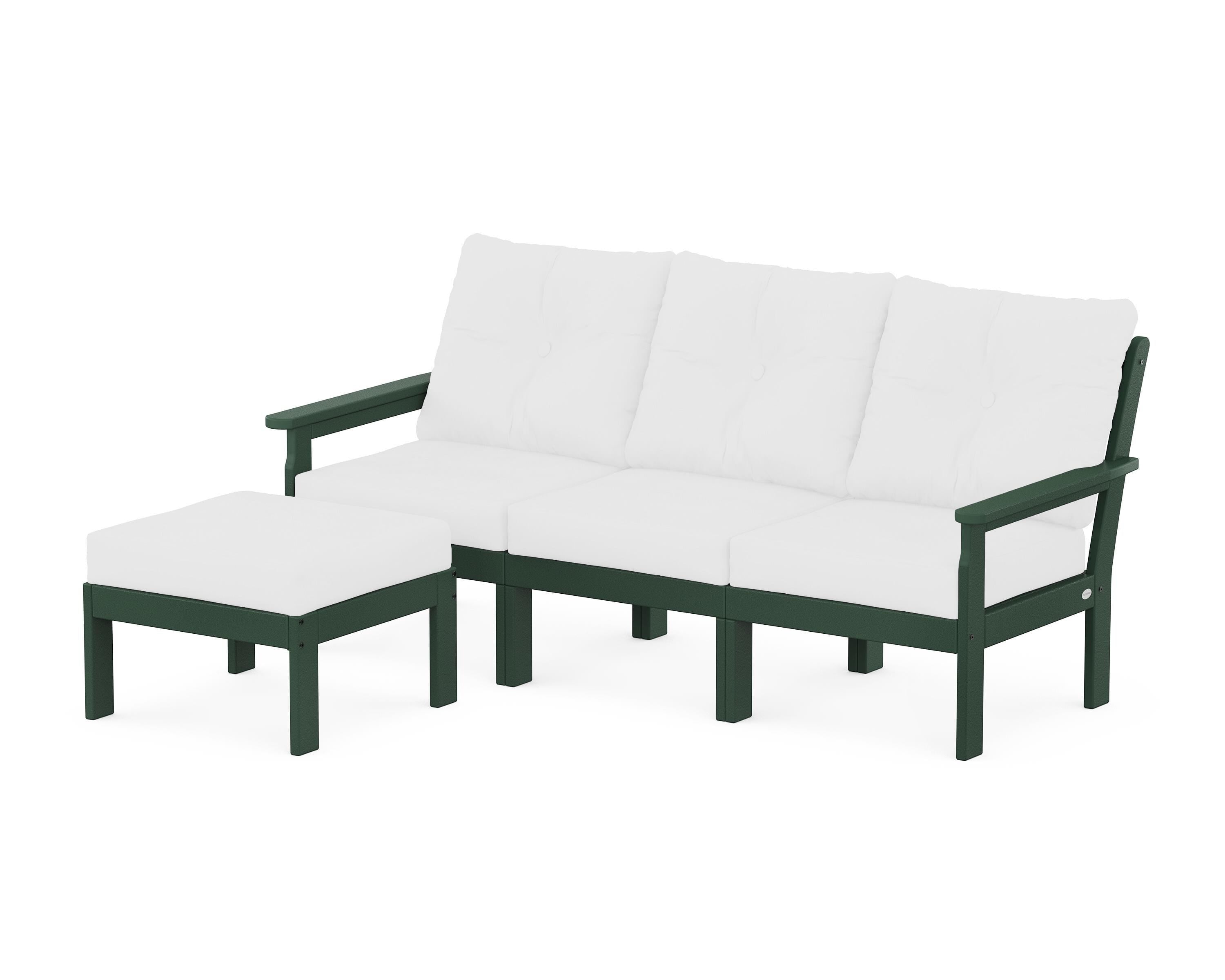 POLYWOOD Vineyard 4-Piece Sectional with Ottoman in Green / Natural