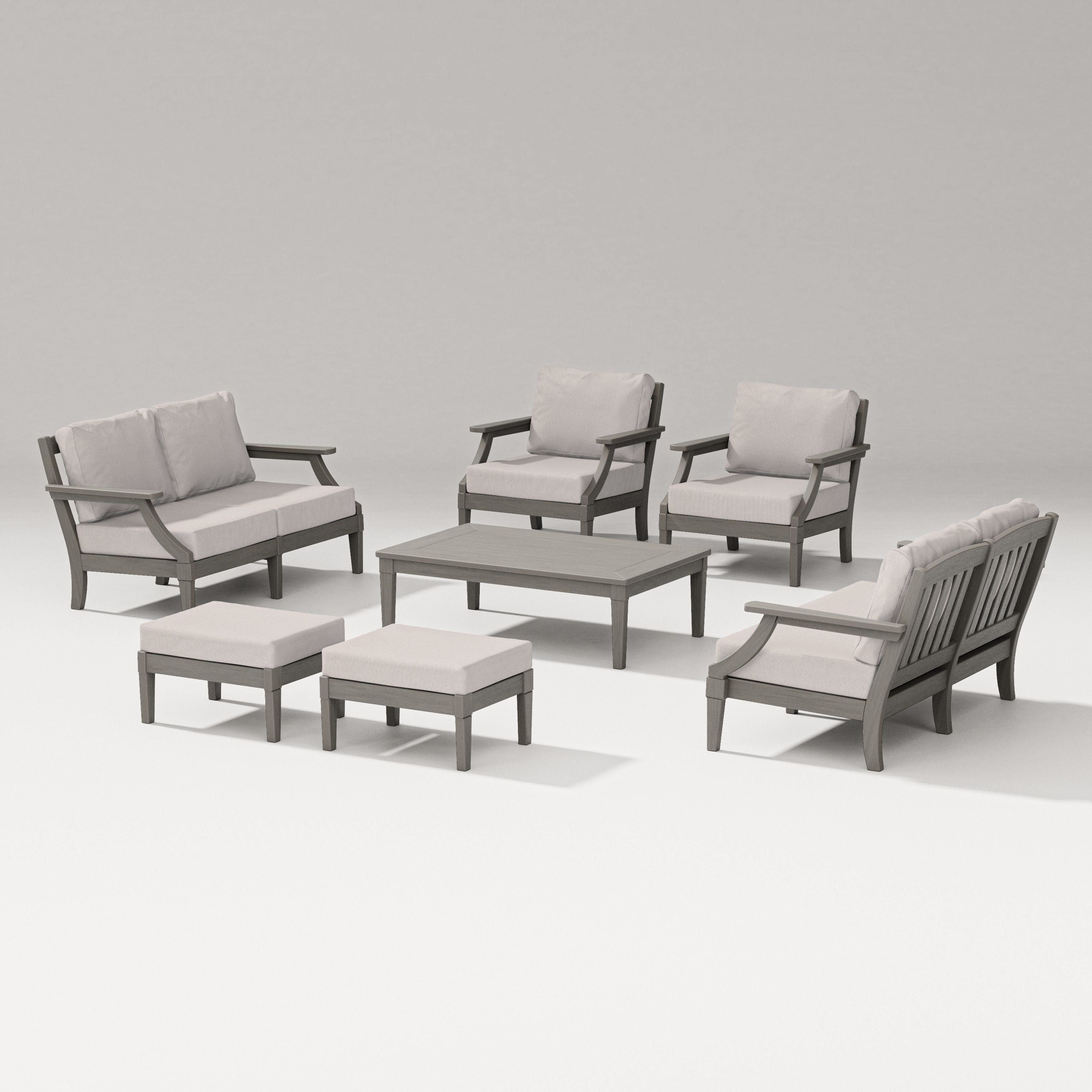 PW Designer Series Estate 7-Piece Lounge Loveseat Set in Driftwood / Dune Burlap