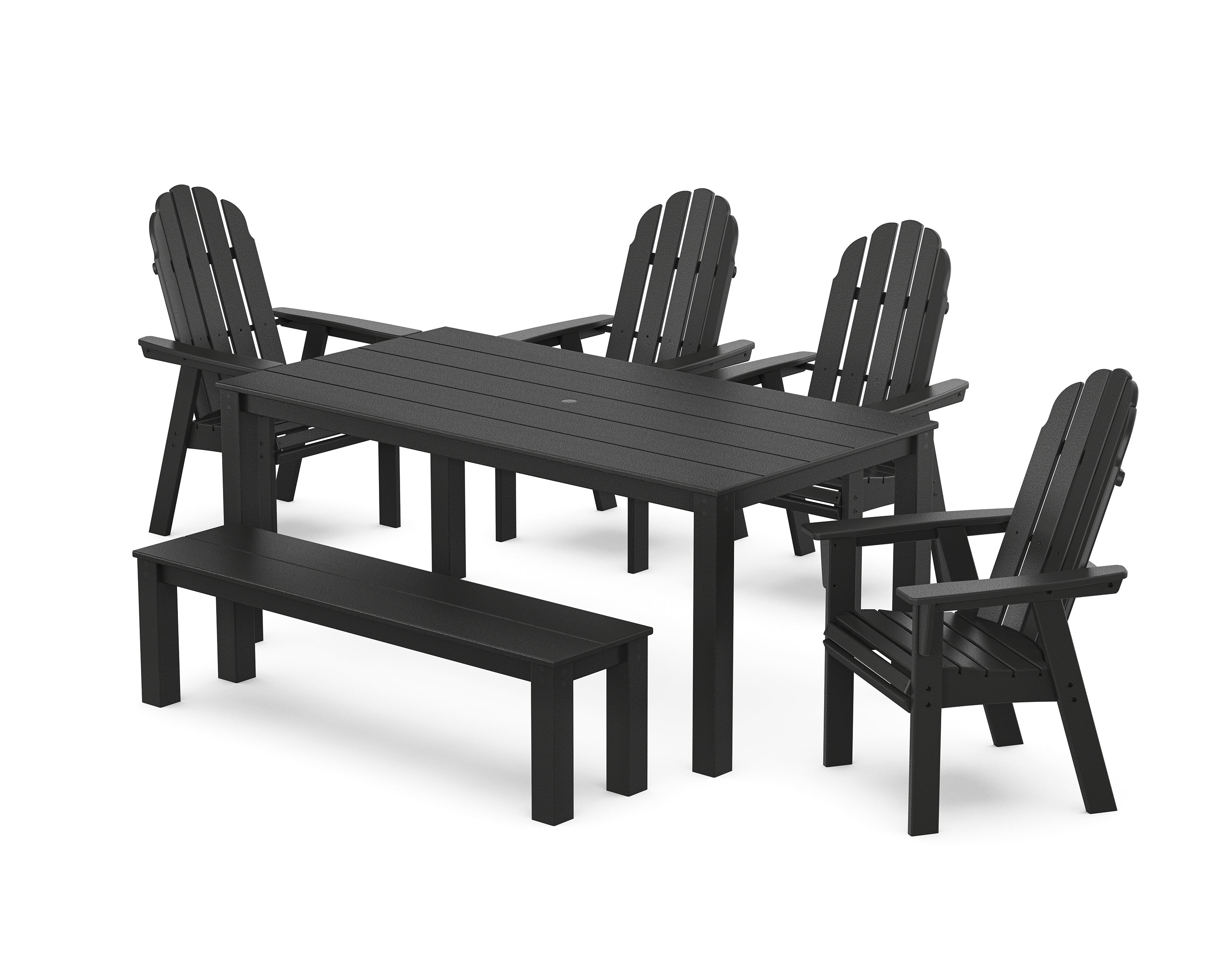 POLYWOOD® Vineyard Curveback Adirondack 6-Piece Parsons Dining Set with Bench in Black