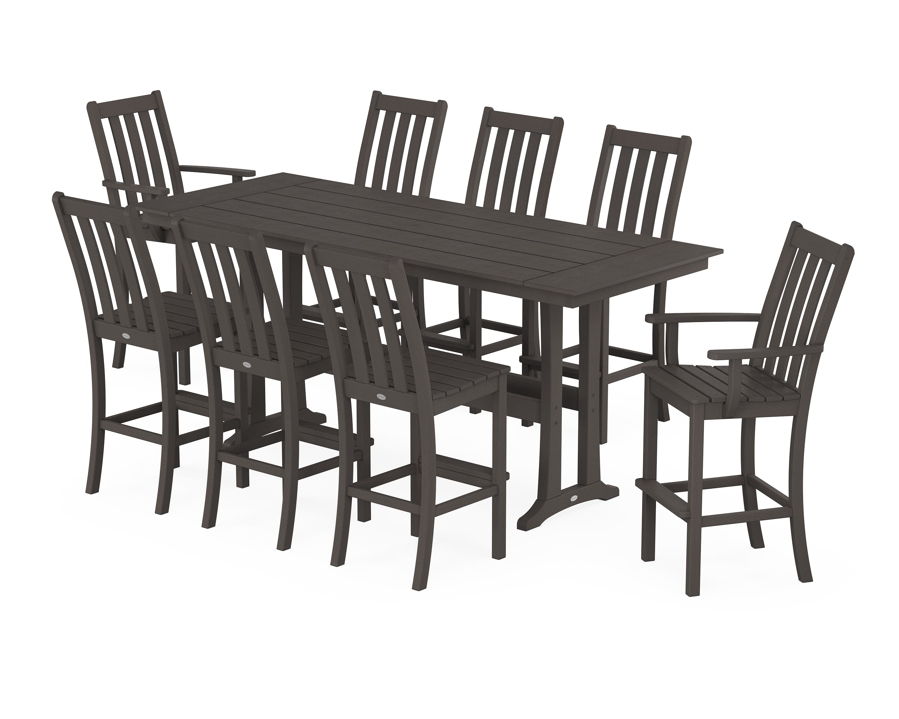 POLYWOOD® Vineyard 9-Piece Farmhouse Bar Set with Trestle Legs in Vintage Coffee