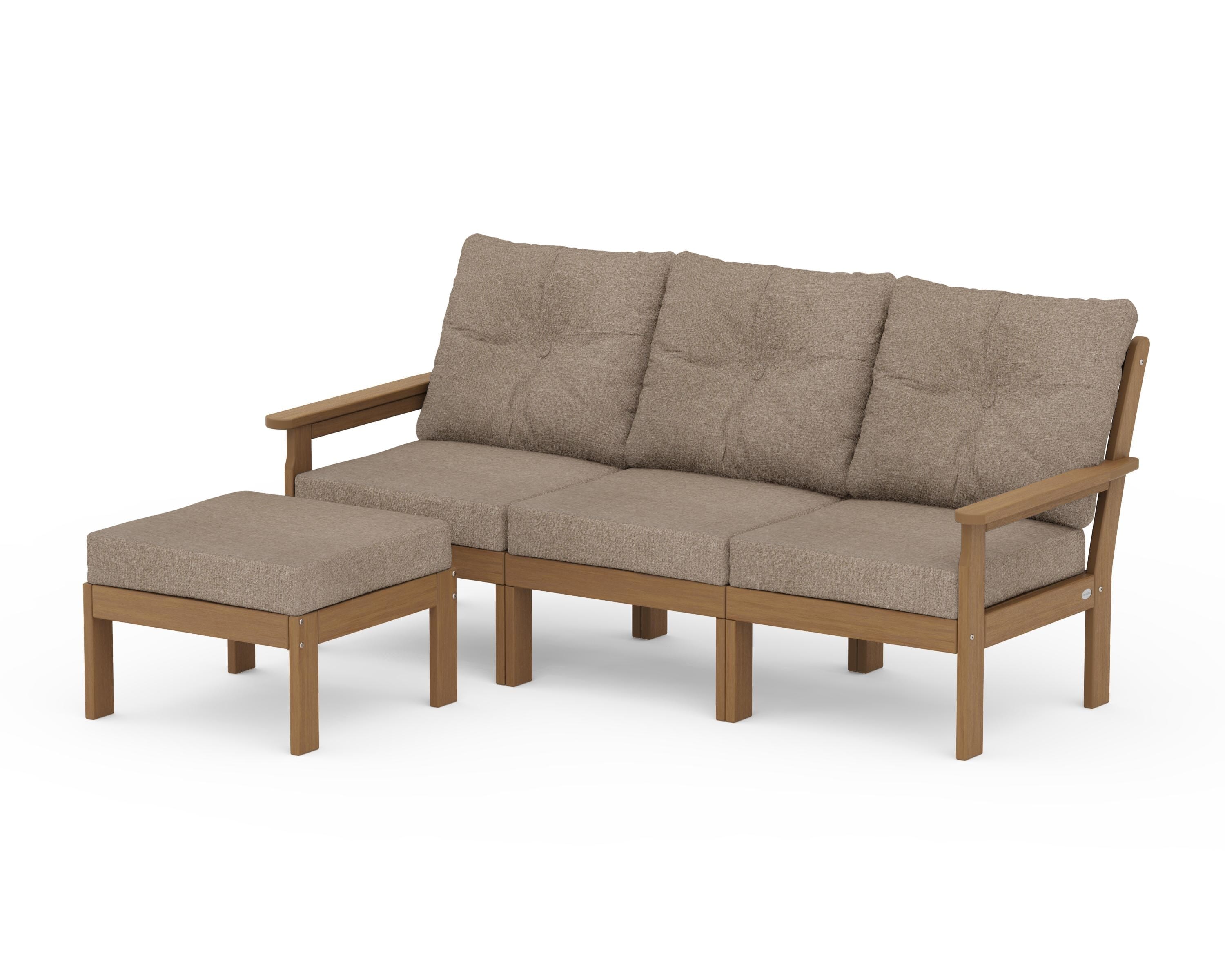 POLYWOOD Vineyard 4-Piece Sectional with Ottoman in Natural / Spiced Burlap