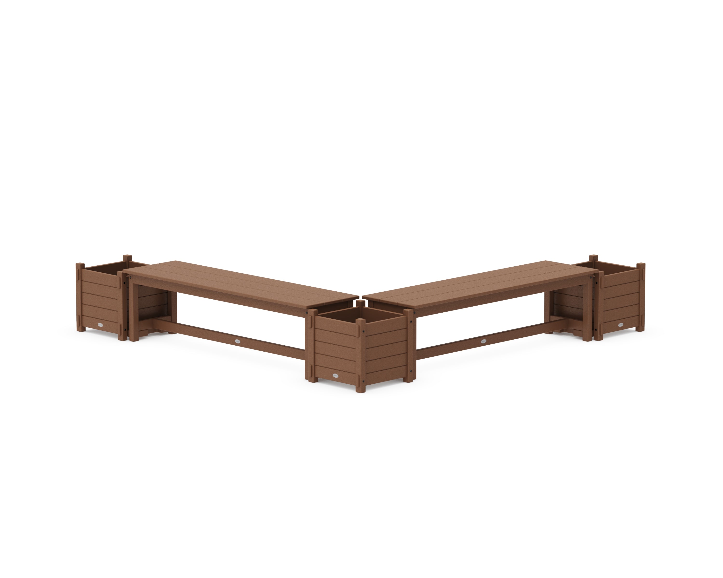 POLYWOOD 60" Nautical L- Shaped Planter Bench Corner Set in Teak