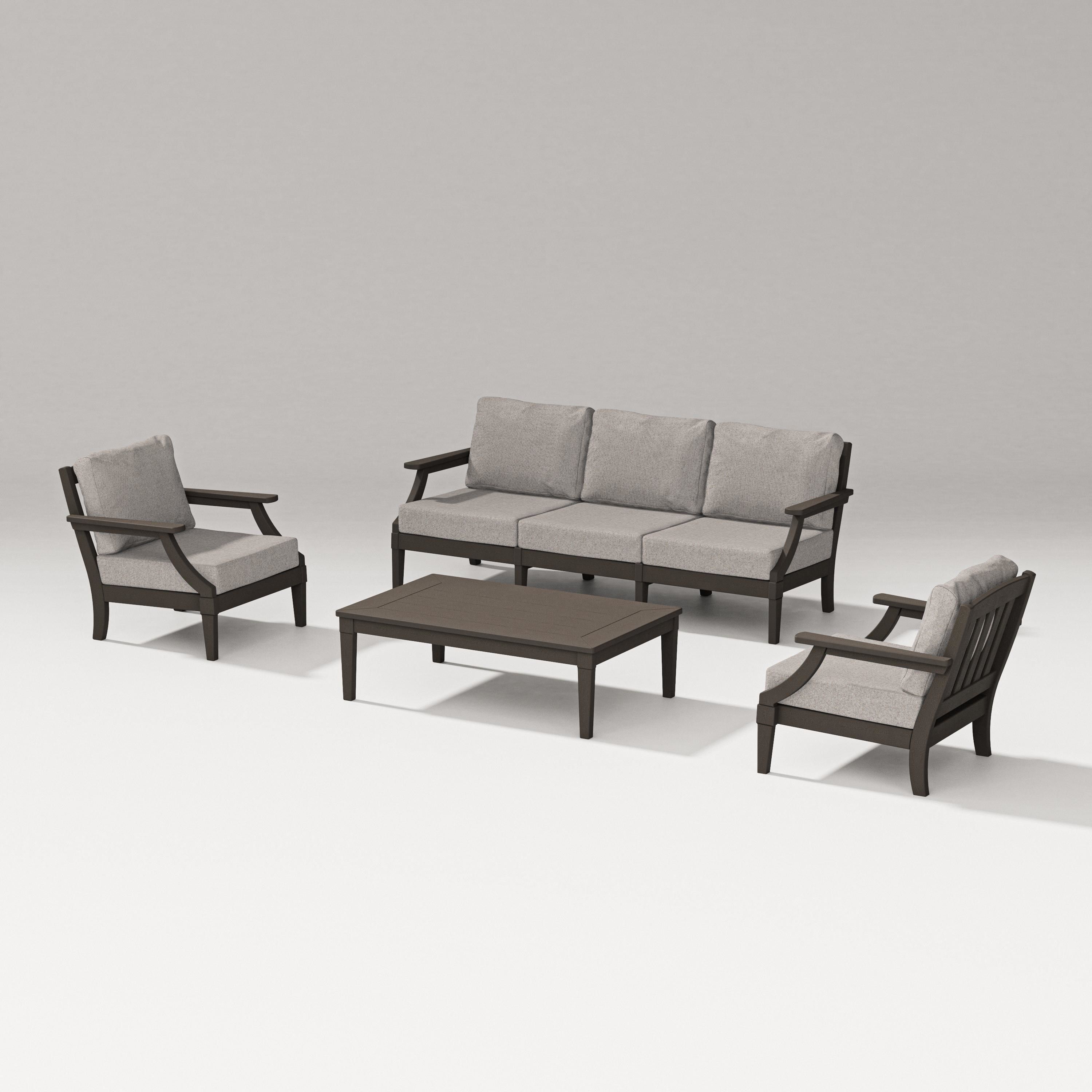 PW Designer Series Estate 4-Piece Lounge Sofa Set in Vintage Coffee / Weathered Tweed