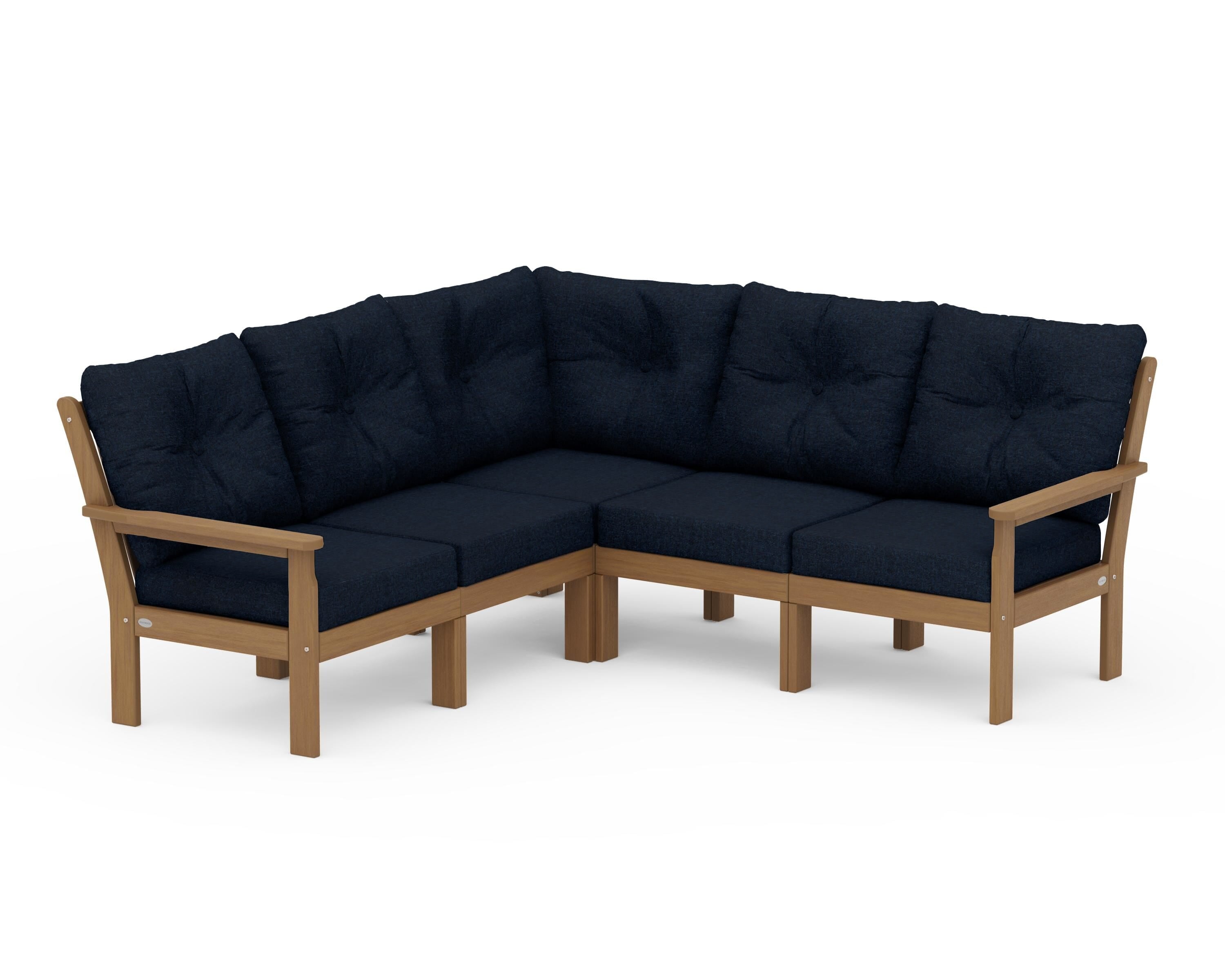 POLYWOOD Vineyard 5-Piece Sectional in Natural / Marine Indigo