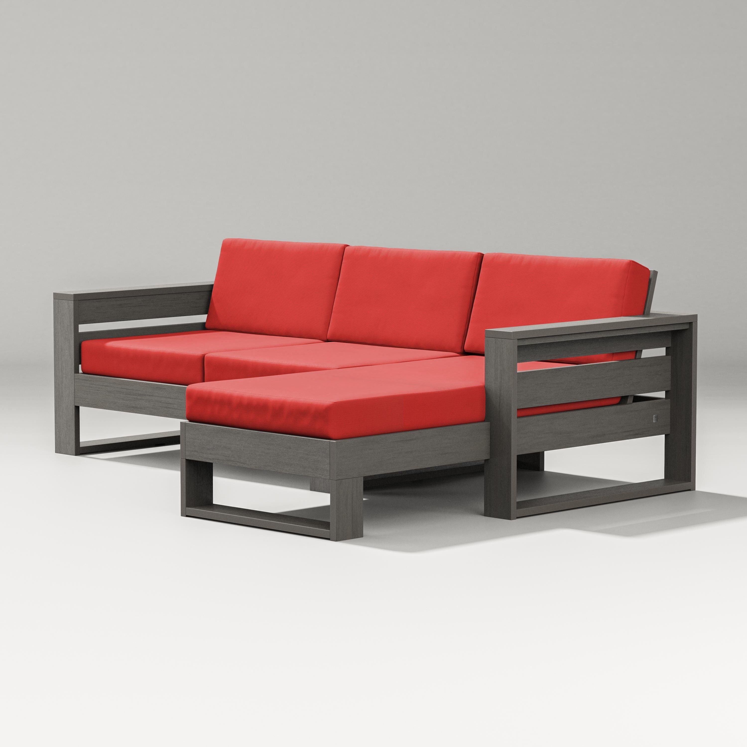 PW Designer Series Latitude Right Chaise Sectional in Driftwood / Crimson Linen