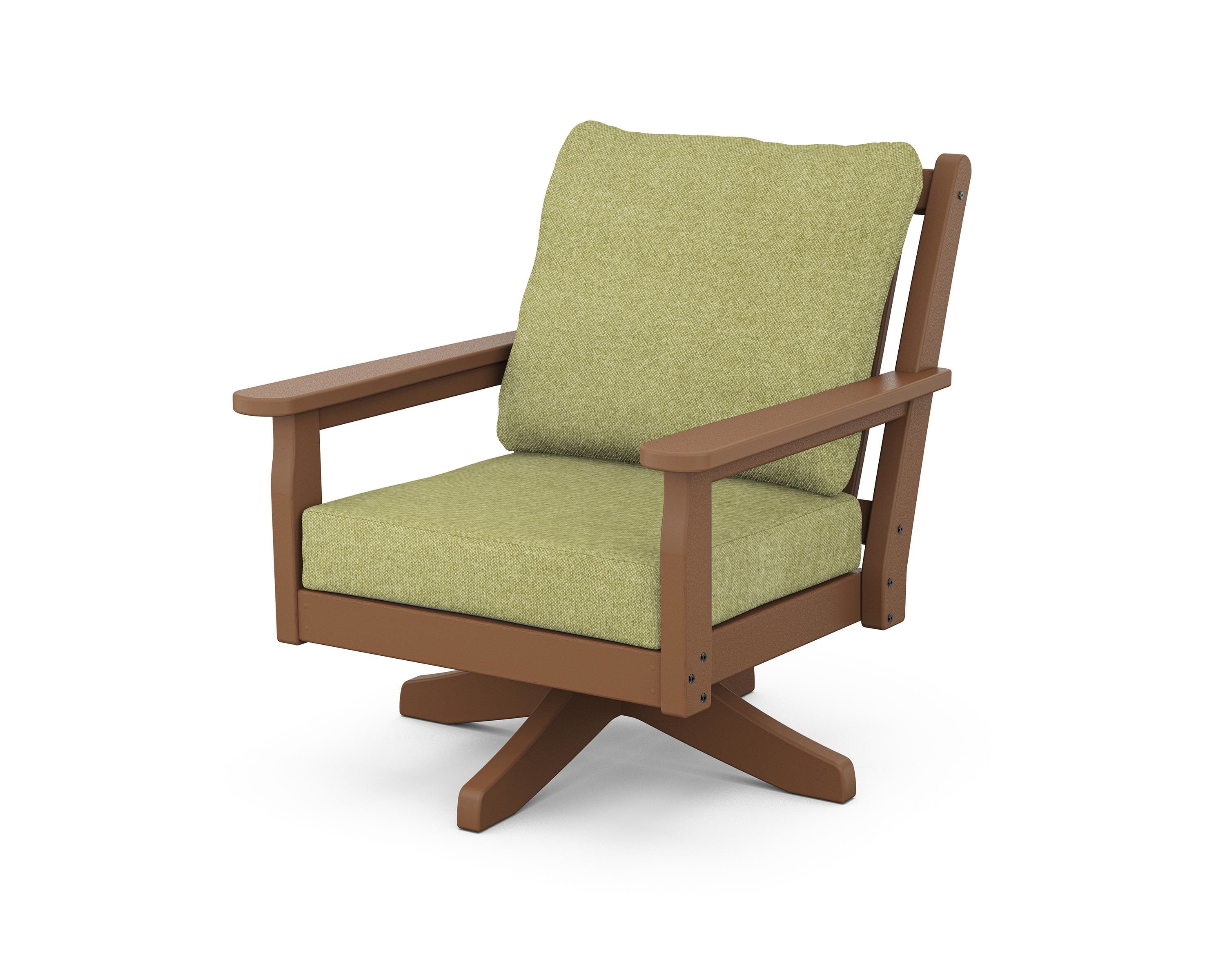 POLYWOOD Chippendale Deep Seating Swivel Chair in Teak / Chartreuse Boucle