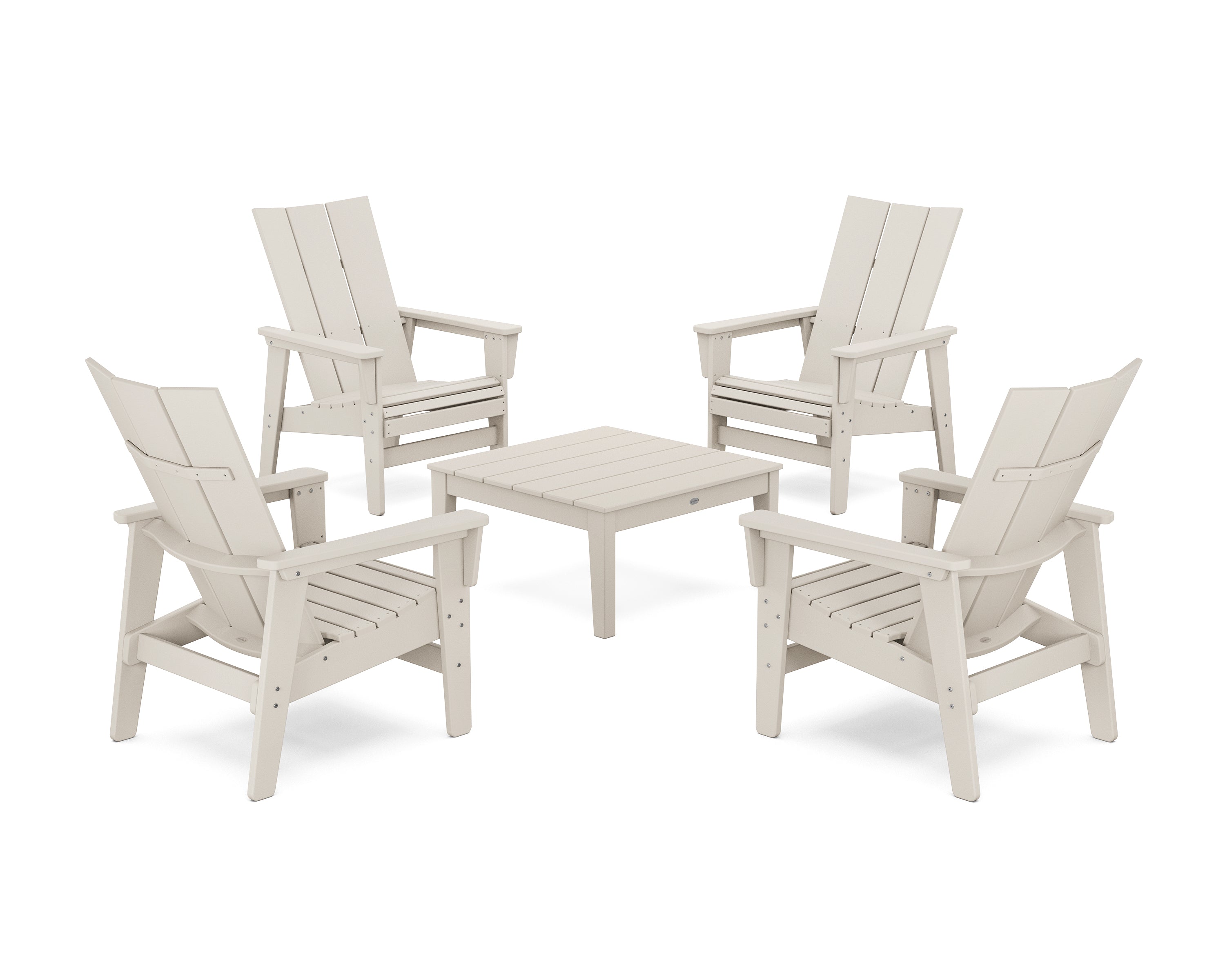 POLYWOOD® 5-Piece Modern Grand Upright Adirondack Chair Conversation Group in Sand