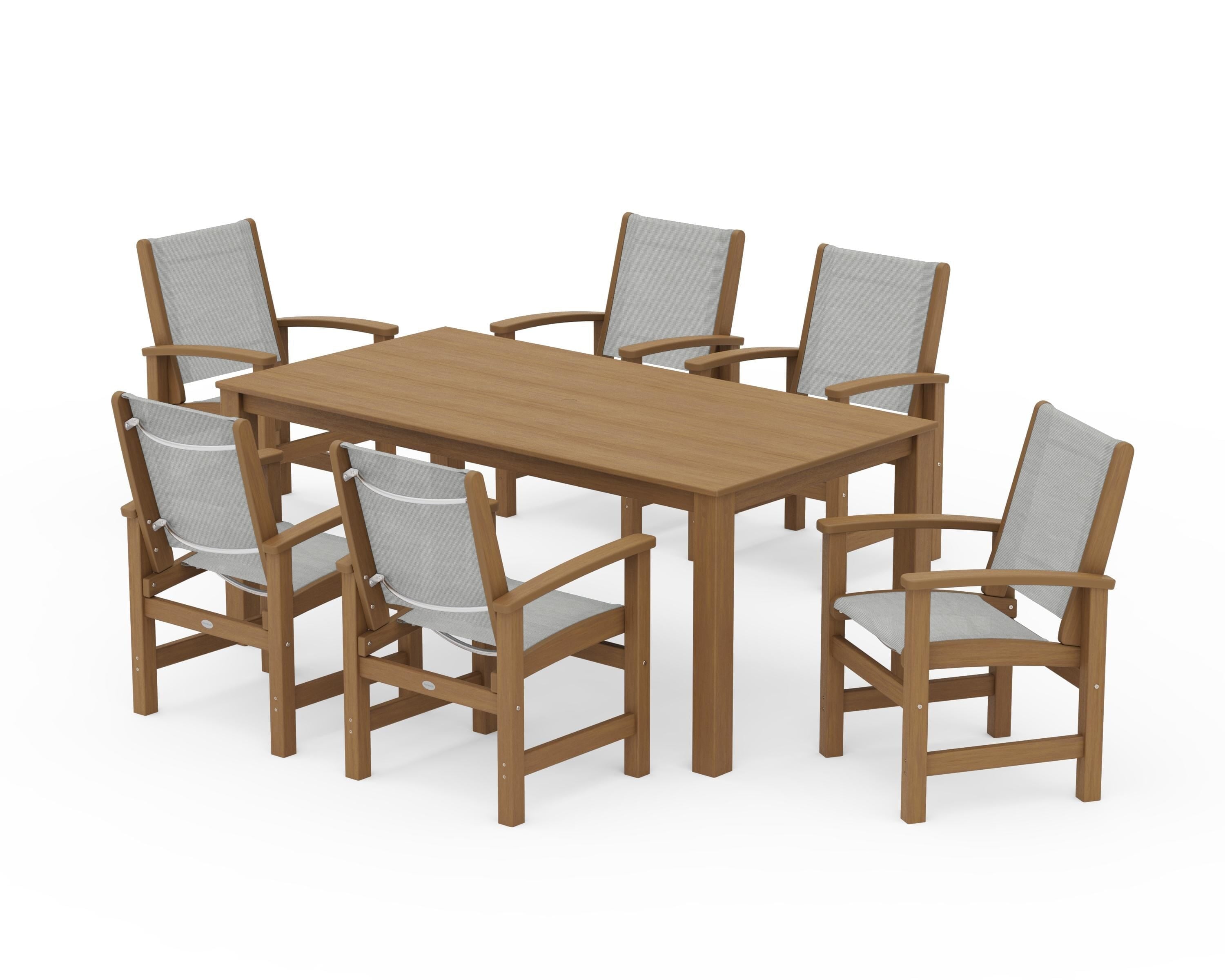 POLYWOOD Coastal 7-Piece Parsons Dining Set in Natural / Metallic Sling