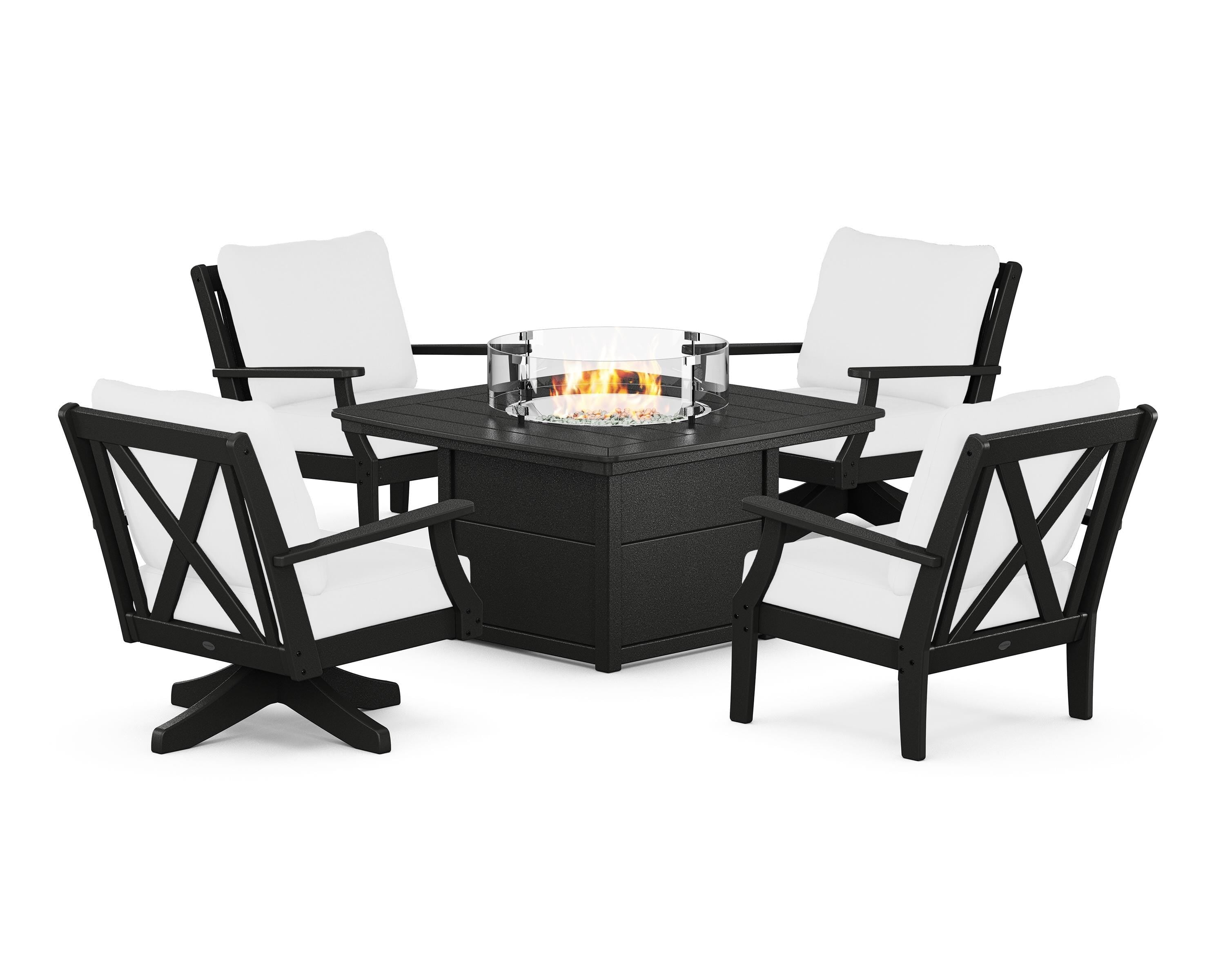 POLYWOOD Braxton 5-Piece Deep Seating Set with Fire Table in Black / Natural