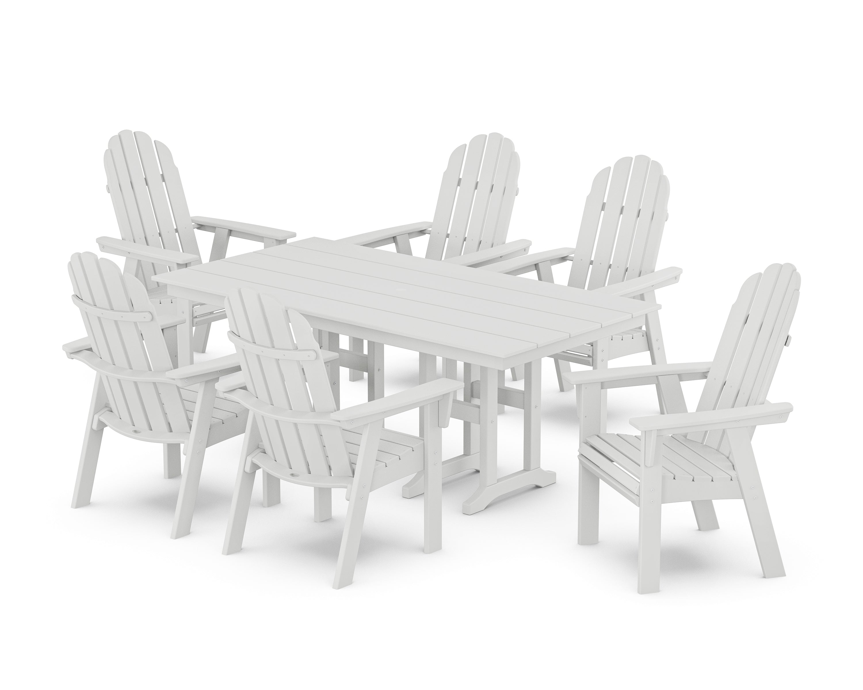 POLYWOOD Vineyard Curveback Adirondack Chair 7-Piece Farmhouse Dining Set in White