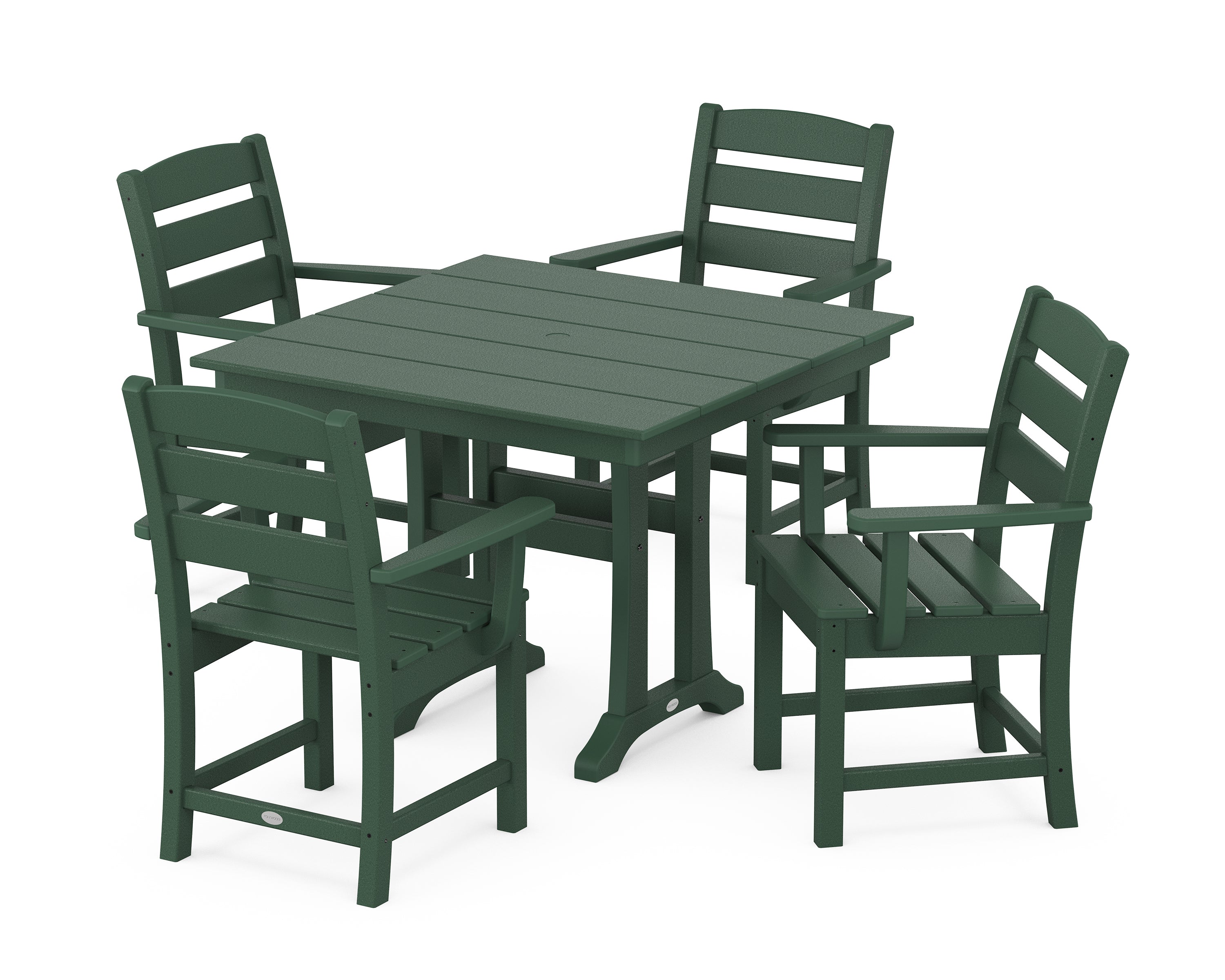 POLYWOOD® Lakeside 5-Piece Farmhouse Trestle Arm Chair Dining Set in Green