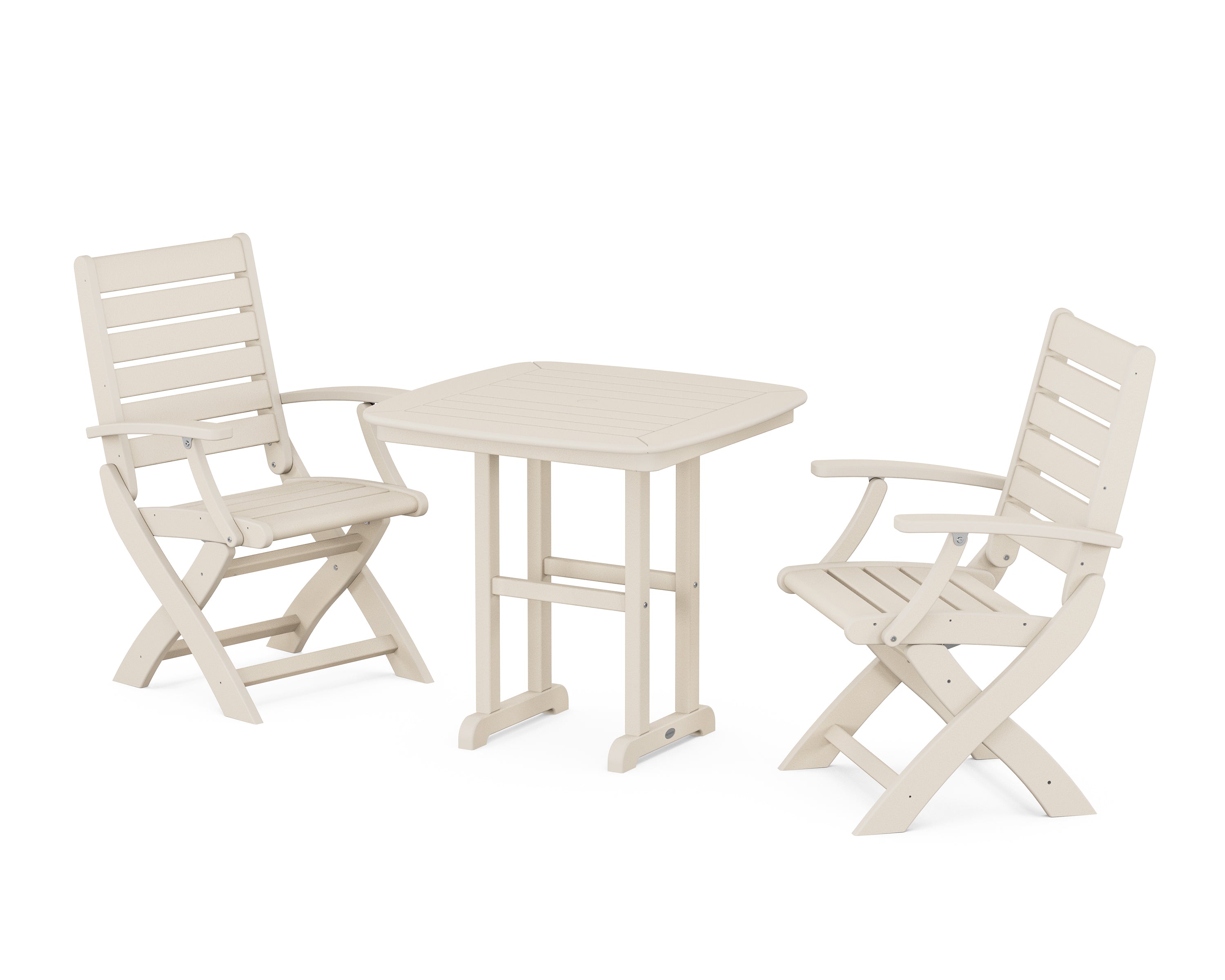 POLYWOOD® Signature Folding Chair 3-Piece Dining Set in Sand