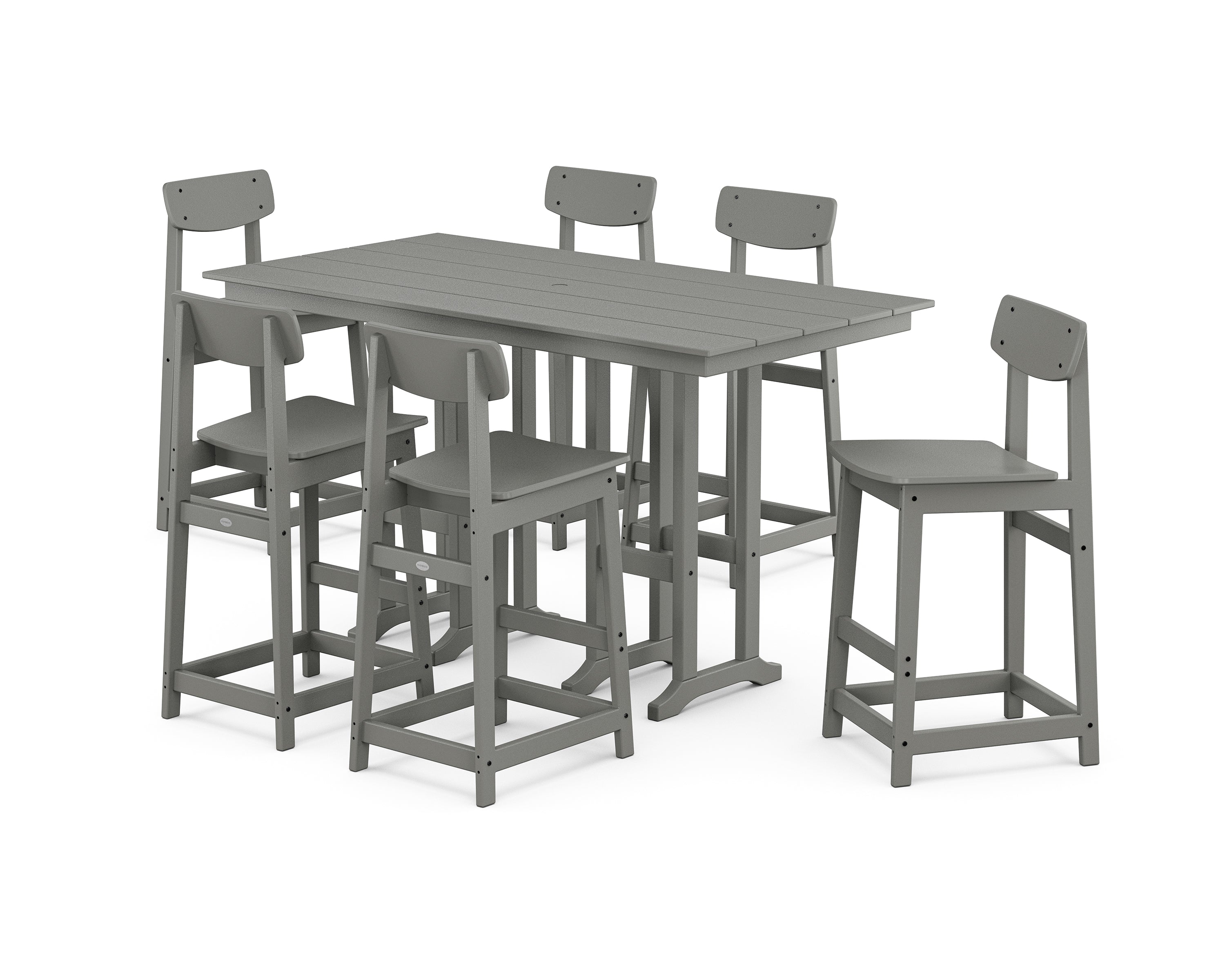 POLYWOOD Modern Studio Urban Bar Chair 7-Piece Set in Slate Grey
