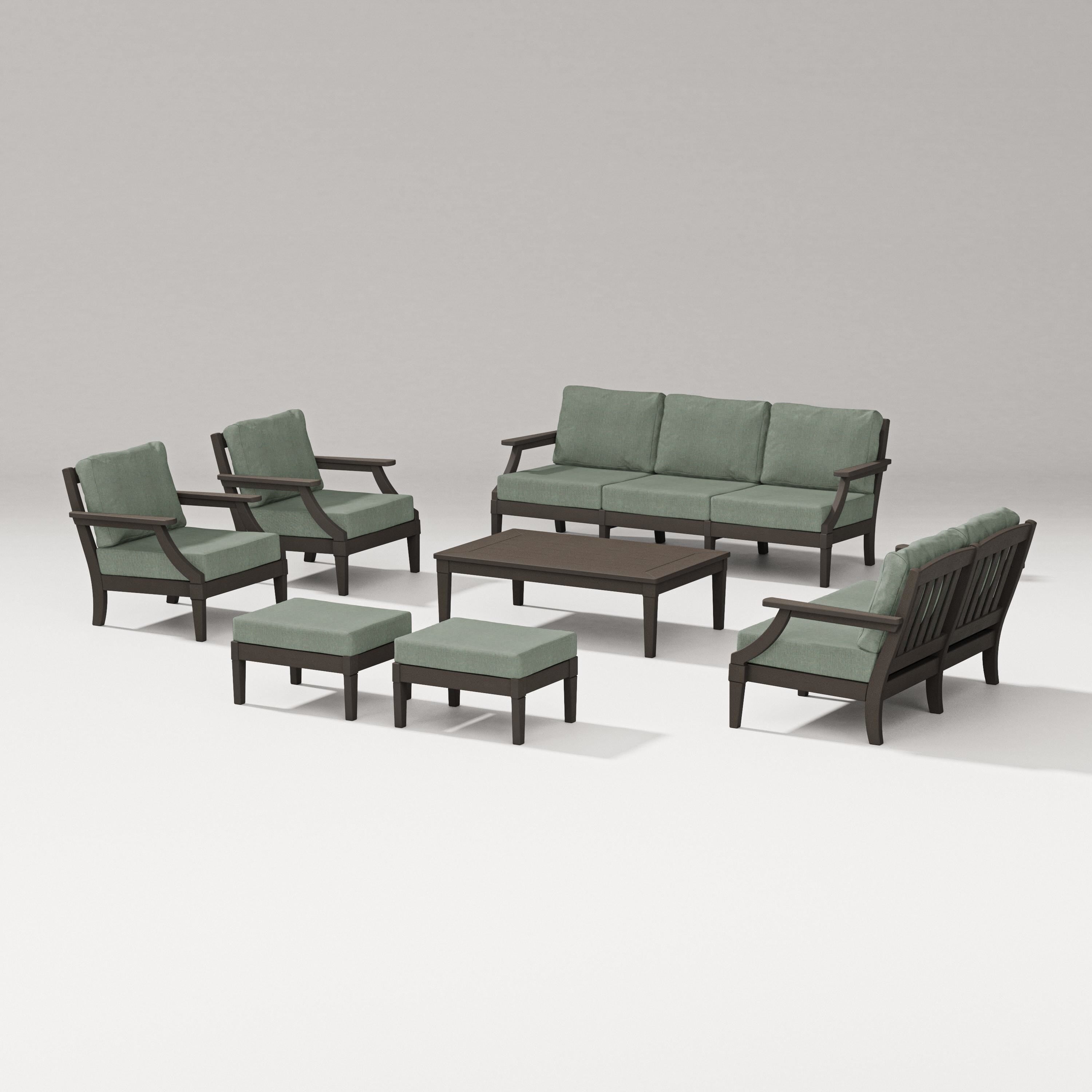 PW Designer Series Estate 7-Piece Lounge Sofa Set in Vintage Coffee / Cast Sage