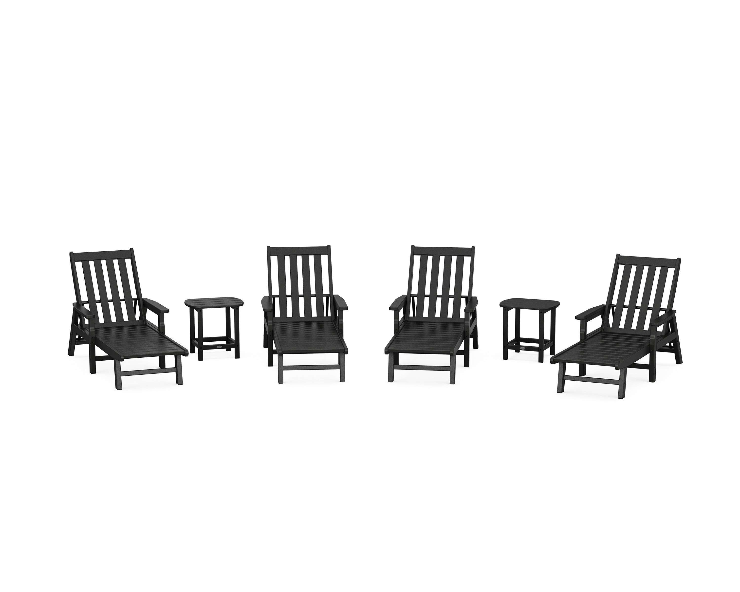 POLYWOOD Vineyard 6-Piece Chaise with Arms Set in Black