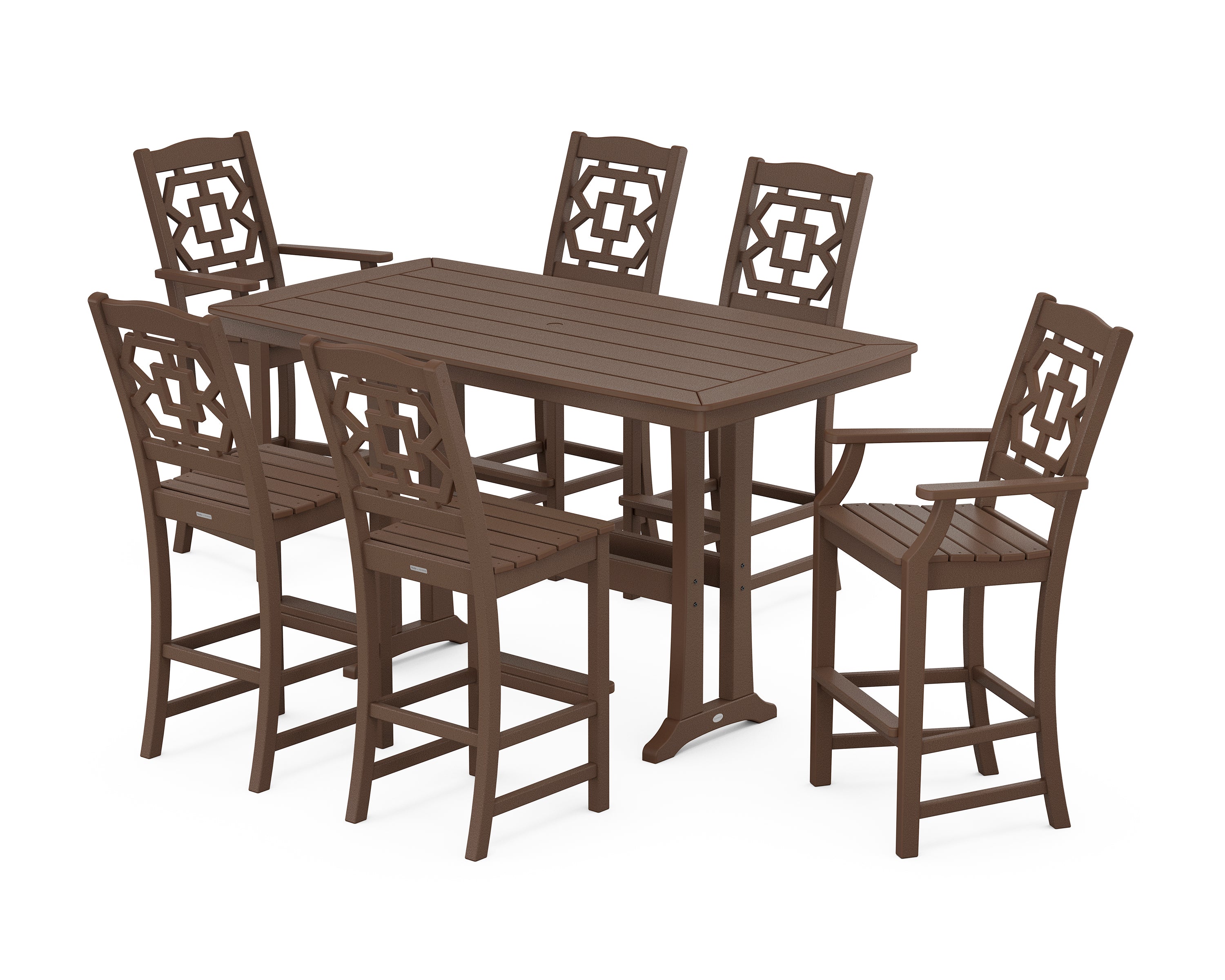 Martha Stewart by POLYWOOD® Chinoiserie 7-Piece Bar Set with Trestle Legs in Mahogany