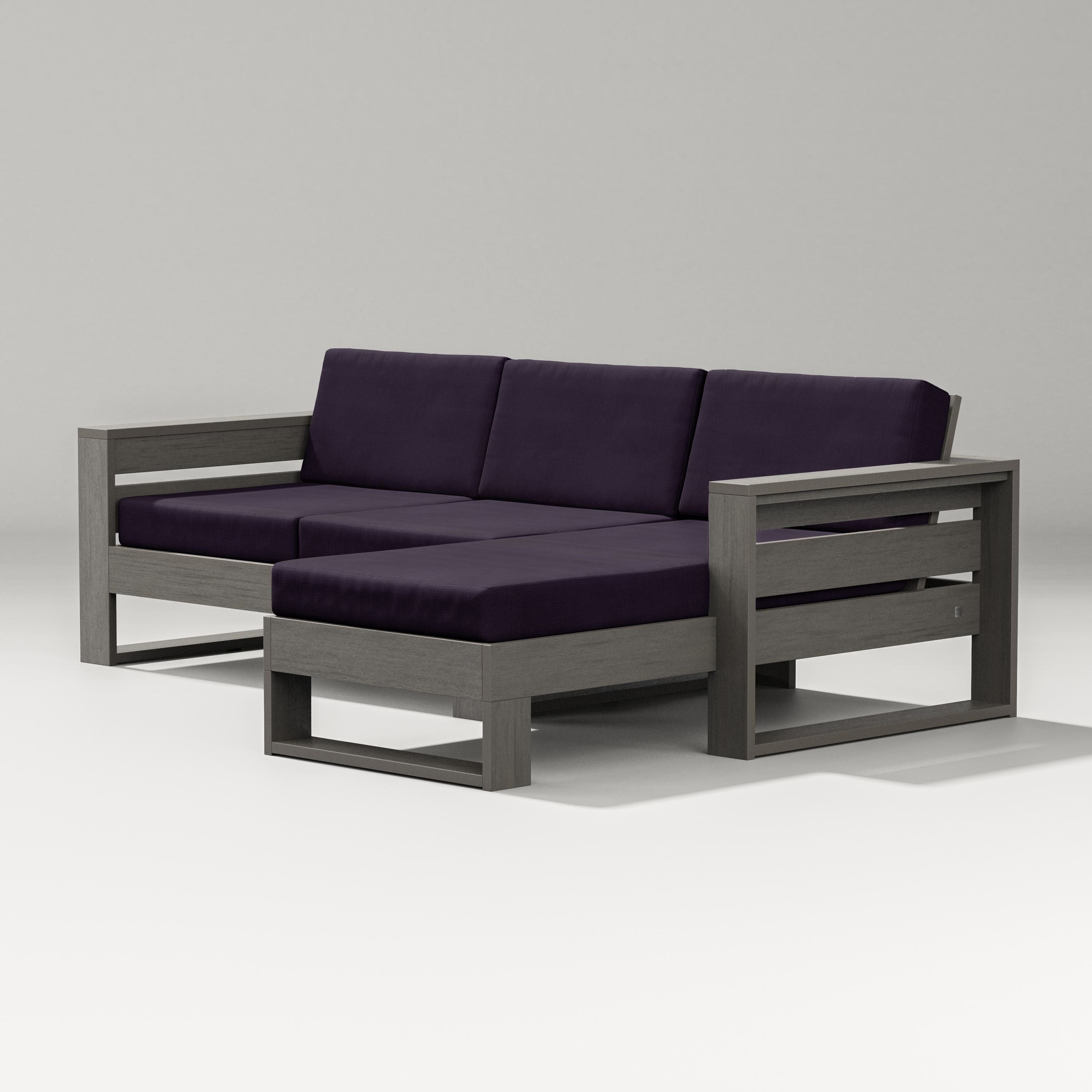 PW Designer Series Latitude Right Chaise Sectional in Driftwood / Navy Linen