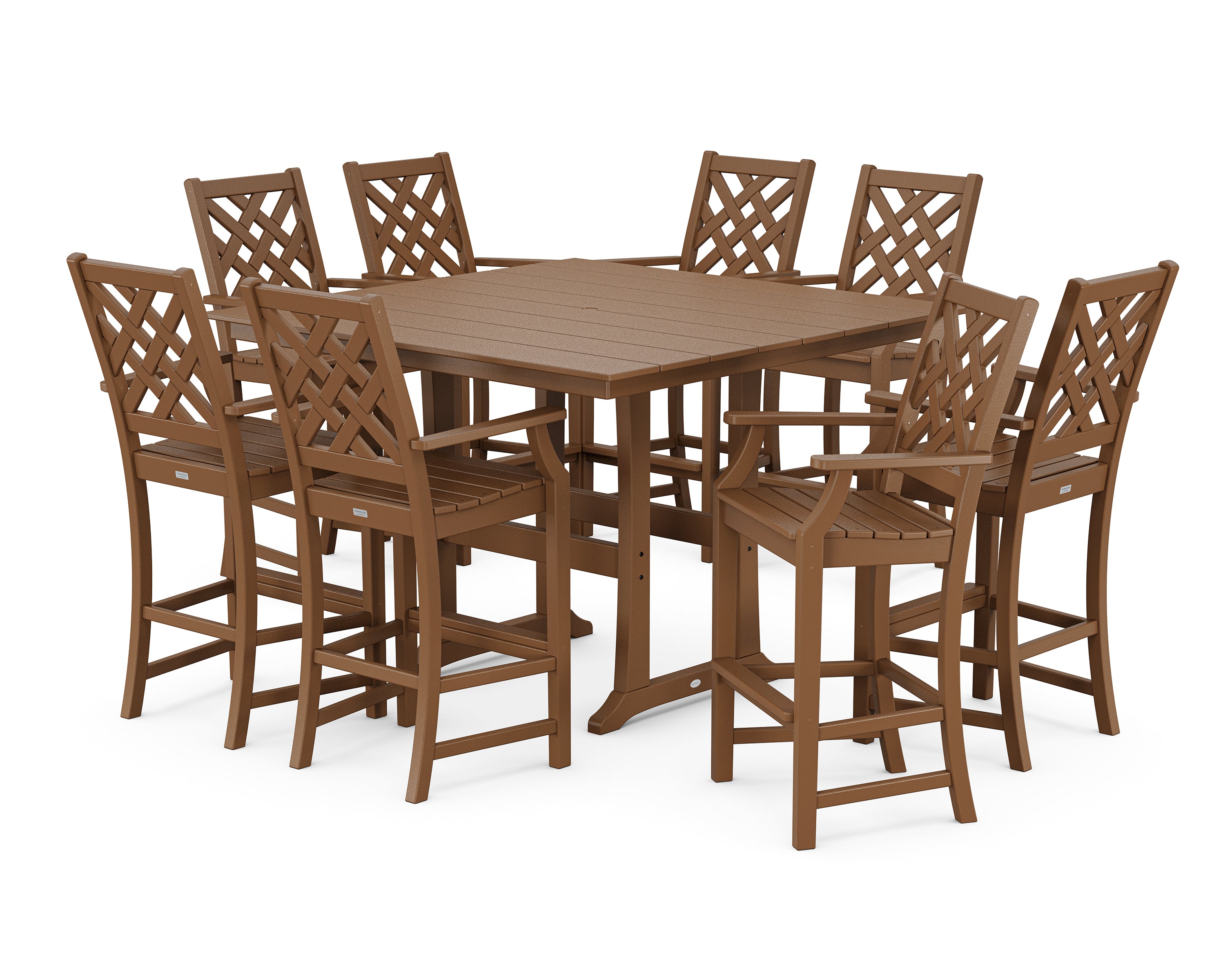 Country Living Wovendale 9-Piece Square Farmhouse Bar Set with Trestle Legs in Teak