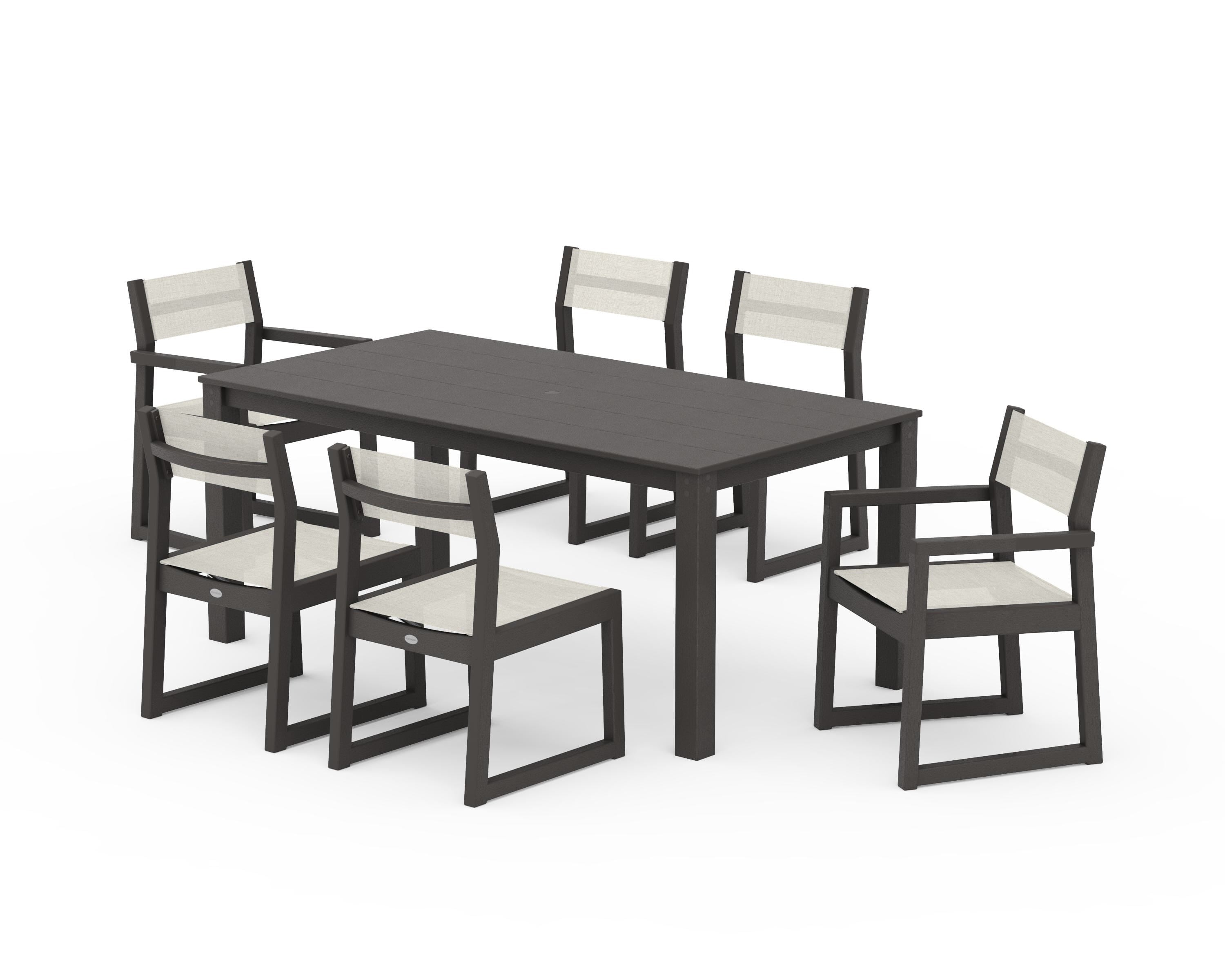 POLYWOOD EDGE Sling 7-Piece Parsons Dining Set in Vintage Coffee / Parchment Sling