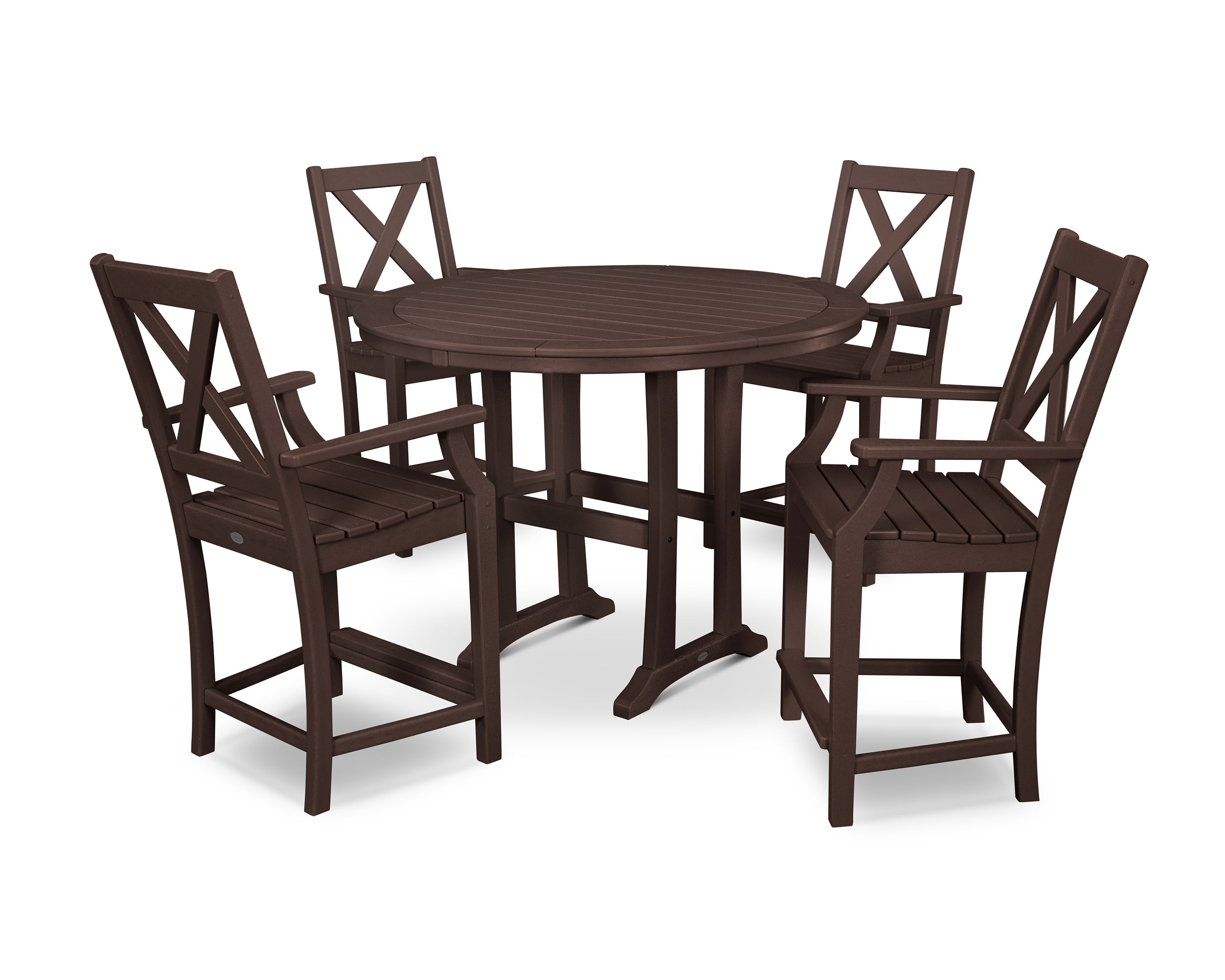 POLYWOOD® Braxton 5-Piece Nautical Trestle Arm Chair Counter Set in Mahogany