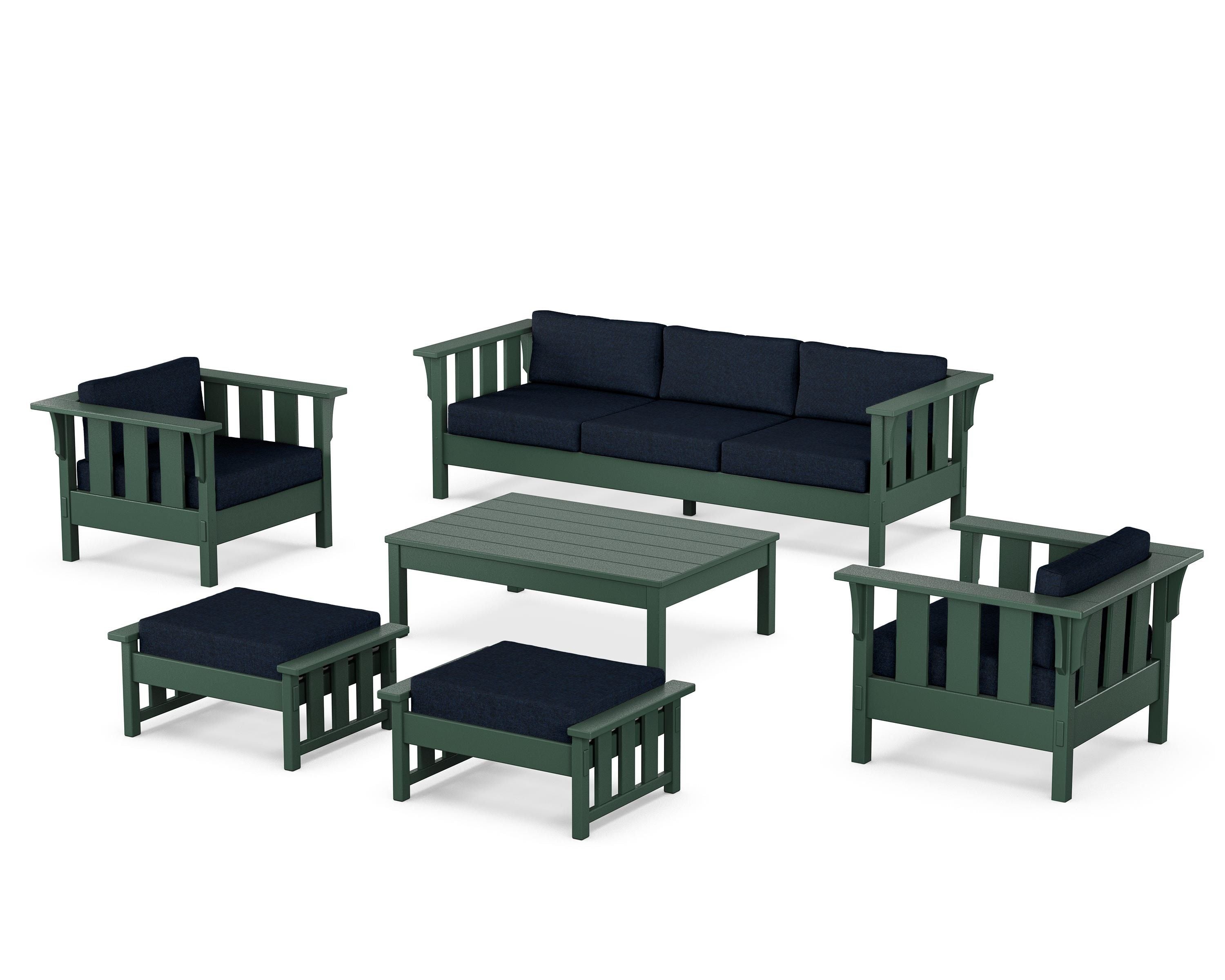 Martha Stewart by POLYWOOD Acadia 6-Piece Lounge Sofa Set in Green / Marine Indigo