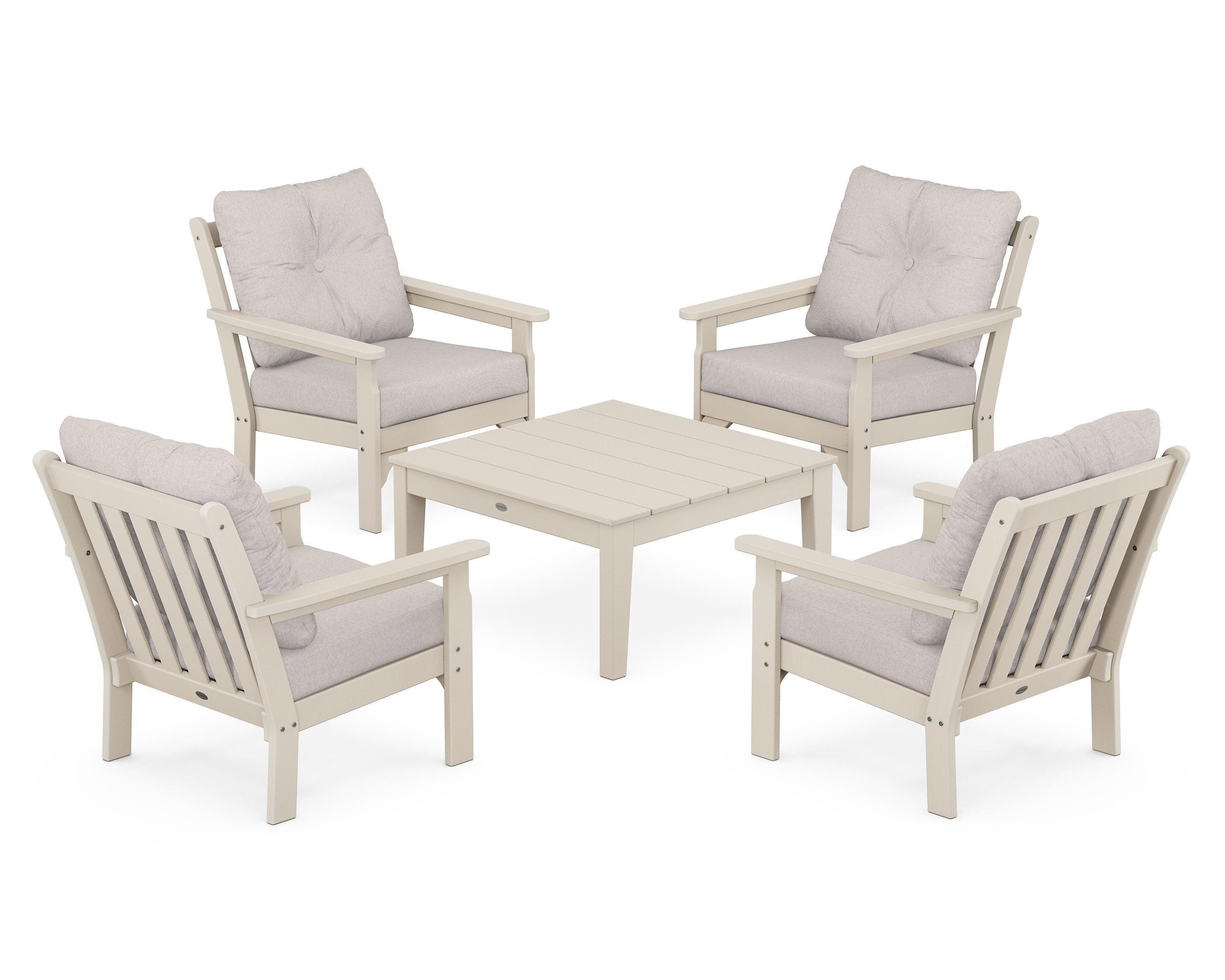 POLYWOOD Vineyard 5-Piece Deep Seating Conversation Set in Sand / Dune Burlap
