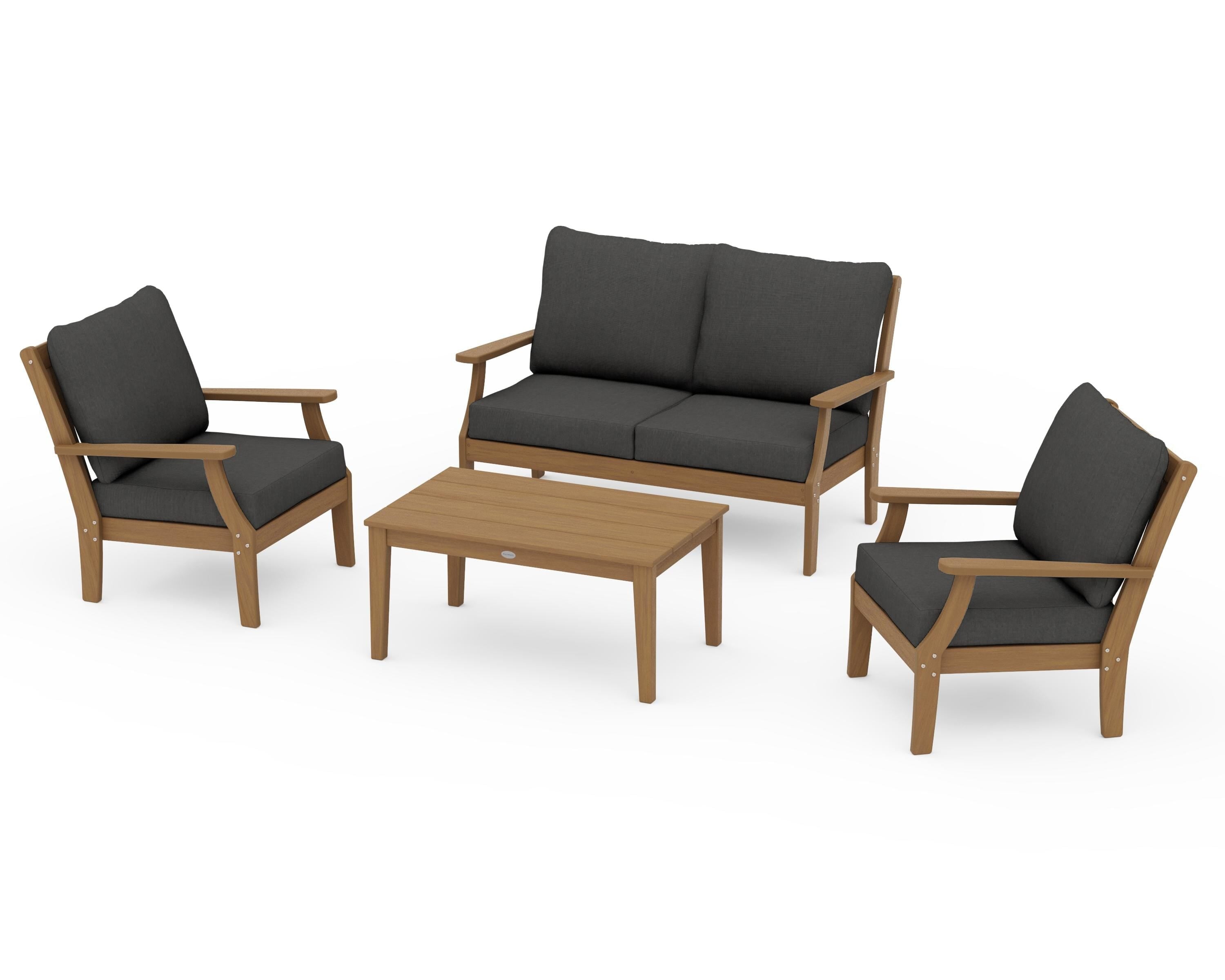 POLYWOOD Braxton 4-Piece Deep Seating Chair Set in Natural / Spectrum Carbon