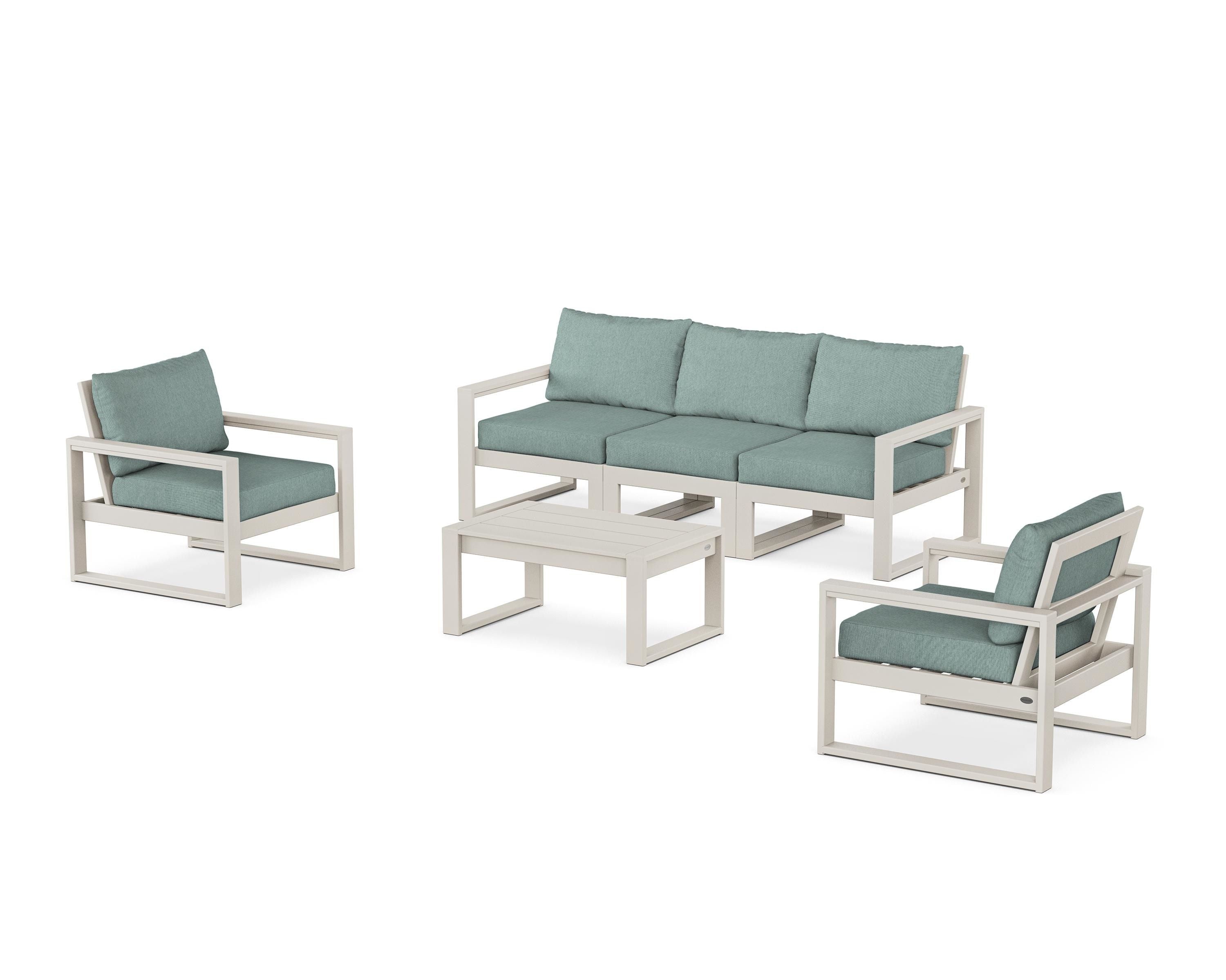 POLYWOOD EDGE Sectional 4-Piece Deep Seating Set with Sofa in Sand / Glacier Spa