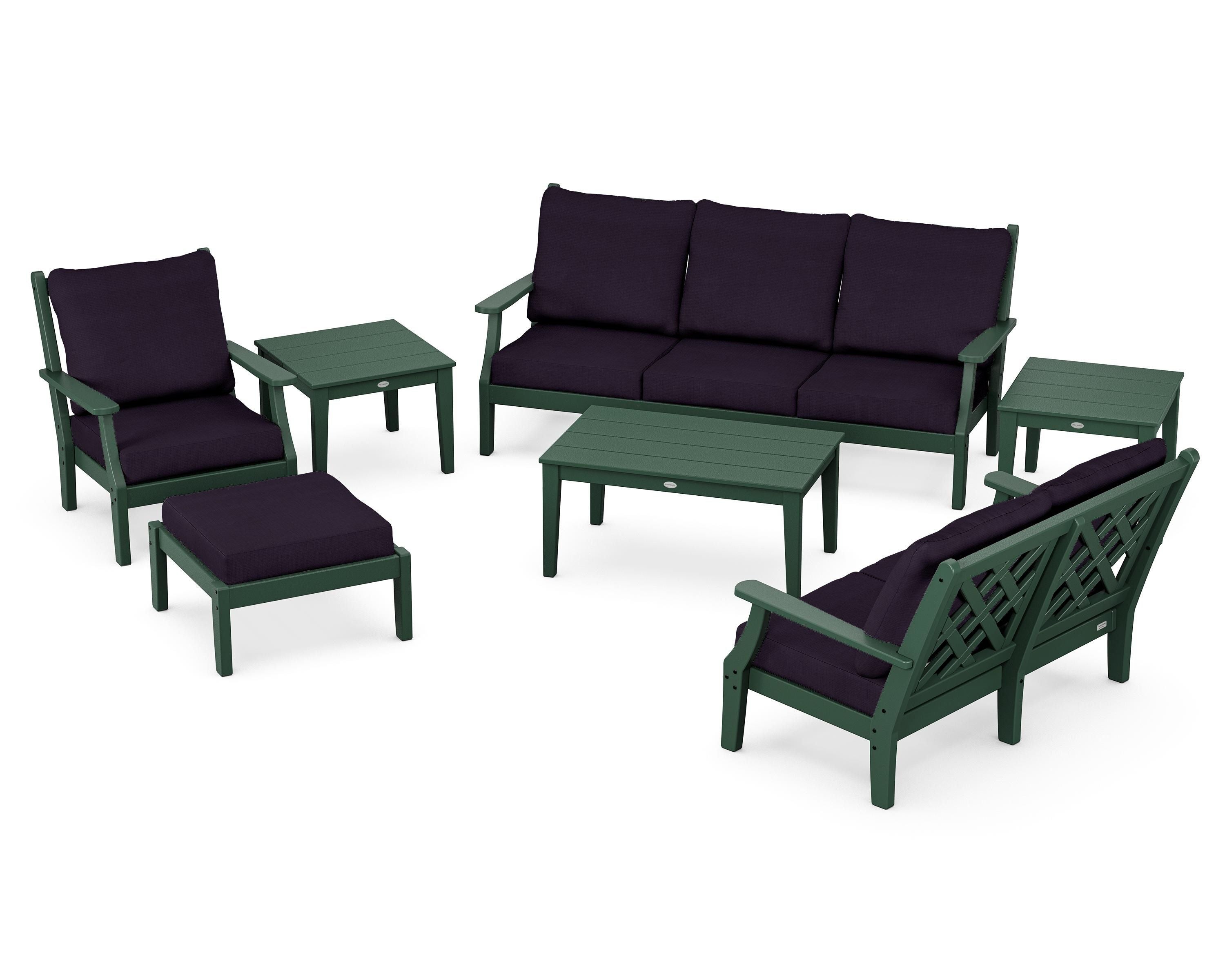Country Living Wovendale 7-Piece Deep Seating Set in Green / Navy Linen