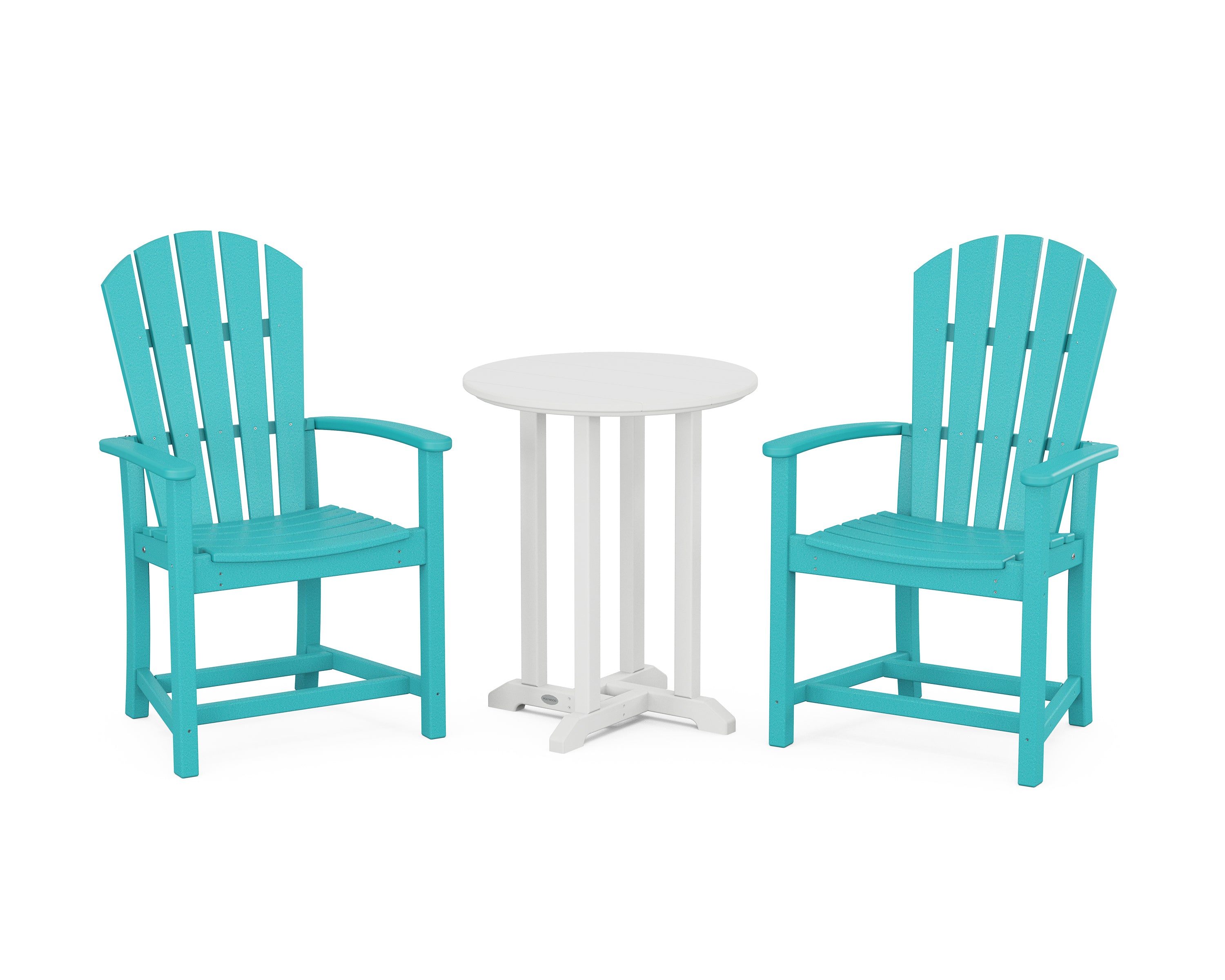 POLYWOOD Palm Coast 3-Piece Round Farmhouse Bistro Dining Set in Aruba / White