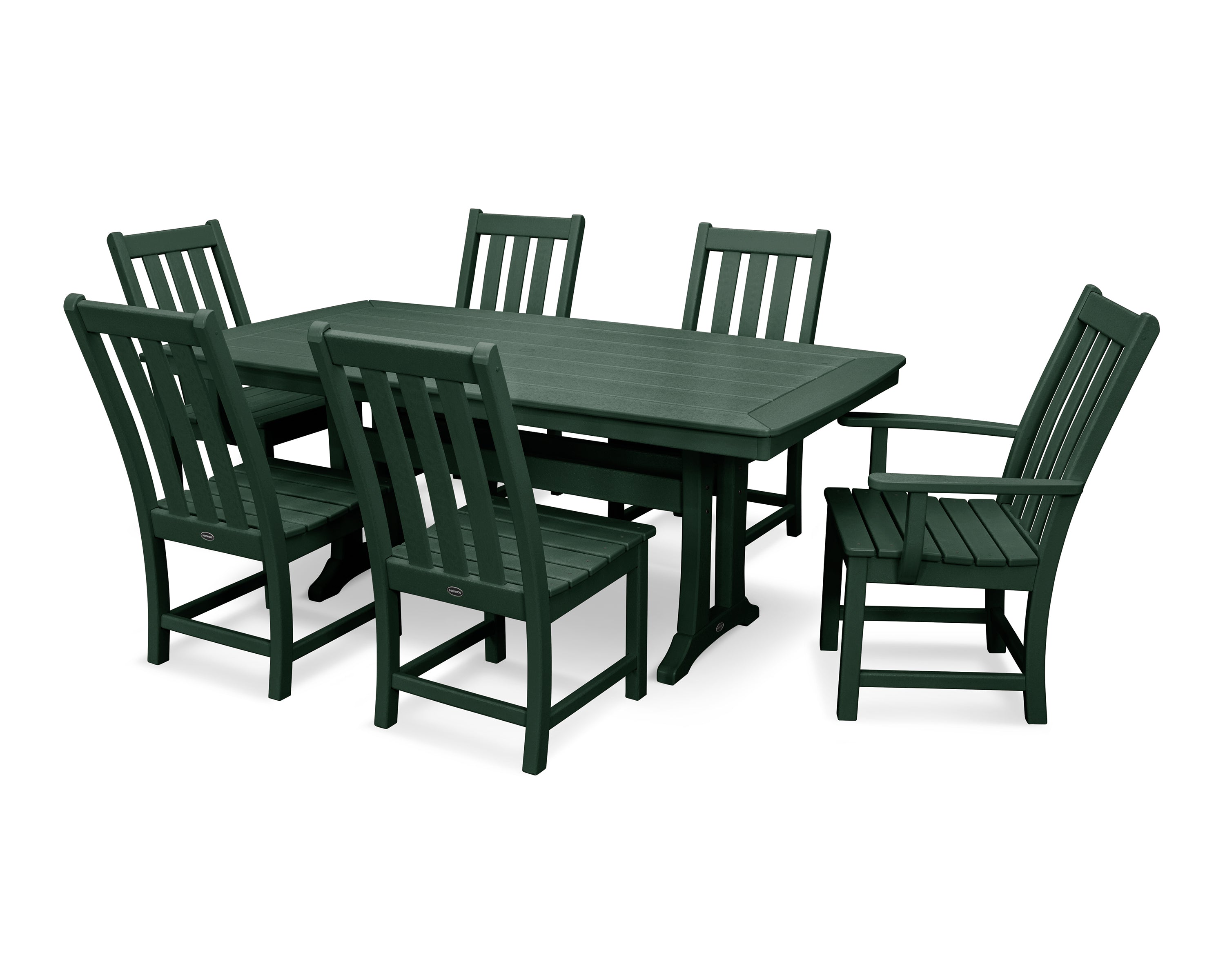 POLYWOOD® Vineyard 7-Piece Dining Set with Trestle Legs in Green