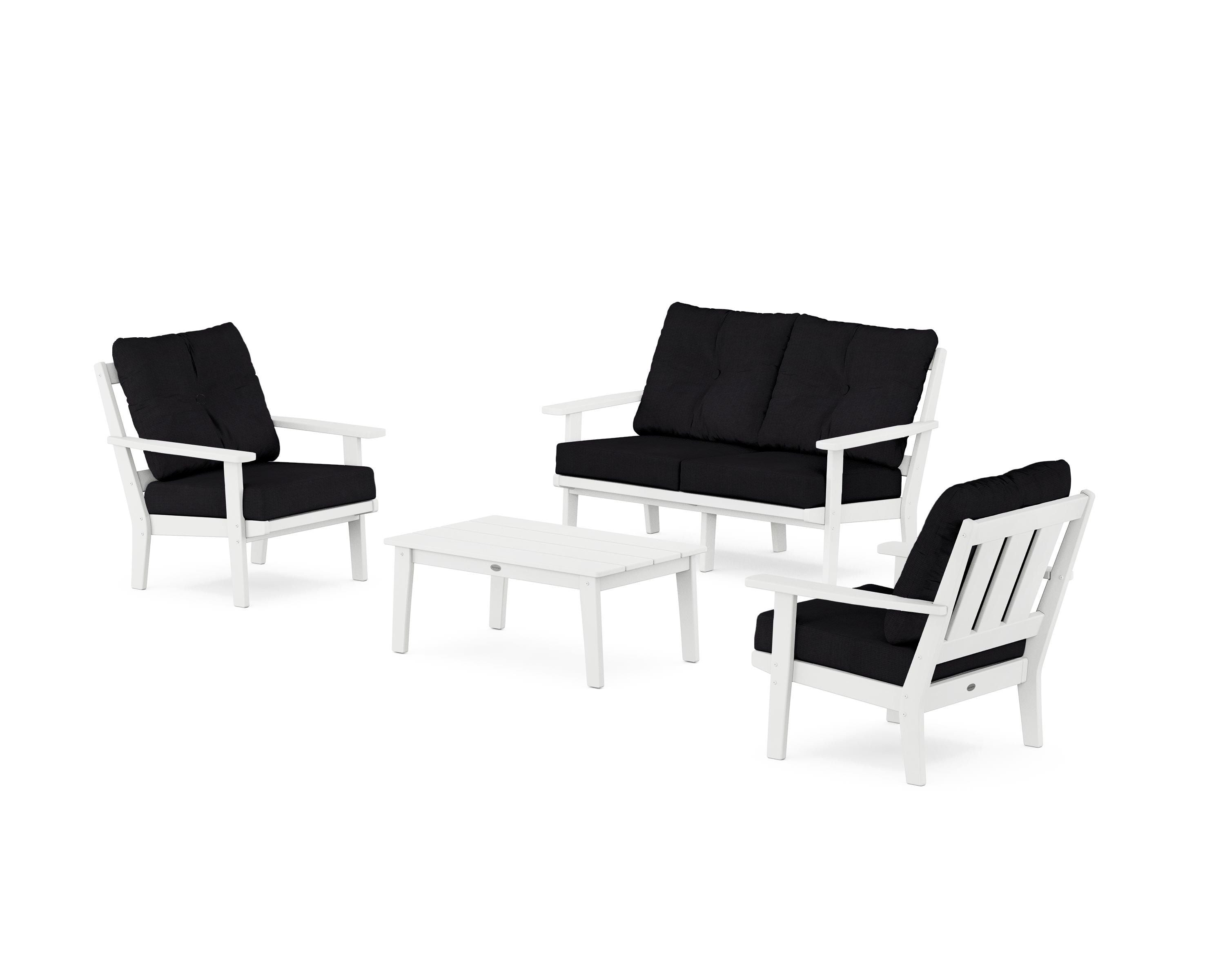 POLYWOOD Oxford 4-Piece Deep Seating Set with Loveseat in White / Midnight Linen